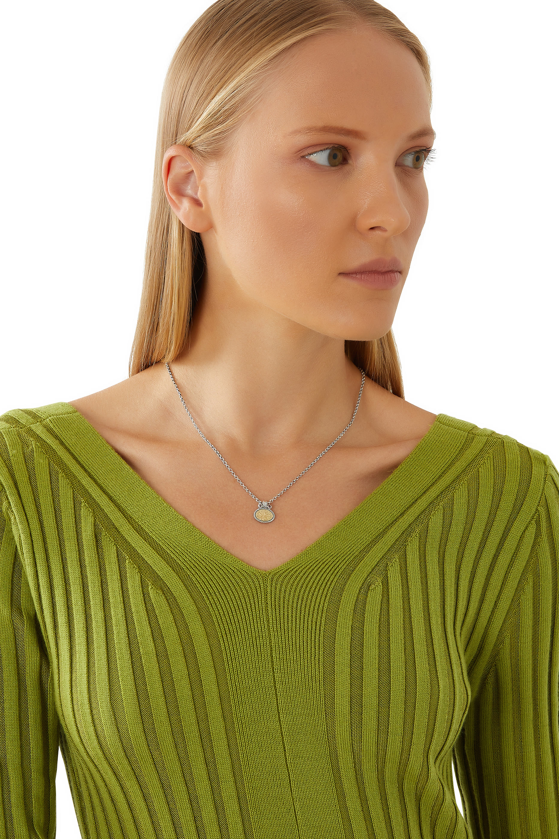 قلادة بدلاية بنقشة كلمة سعادة ذهب عيار 18، فضة إسترلينية وأحجار تورمالين وردية