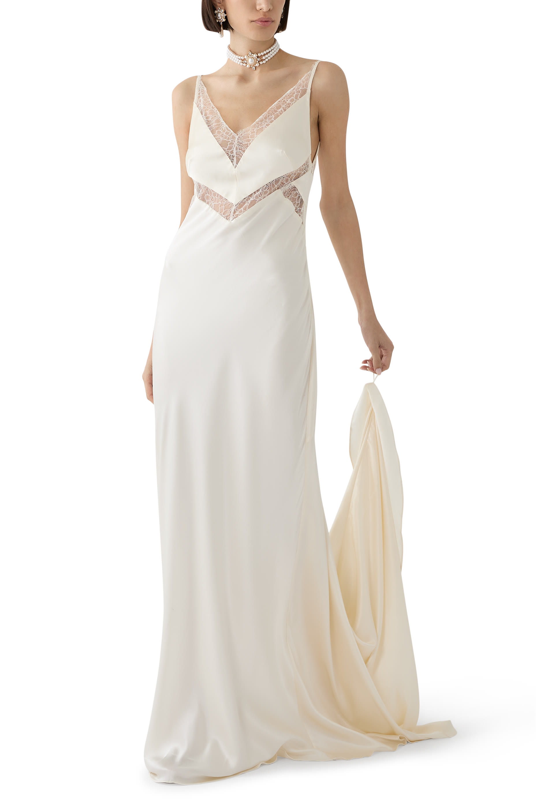 فستان لا لون كومولوس طويل حرير ودانتيل