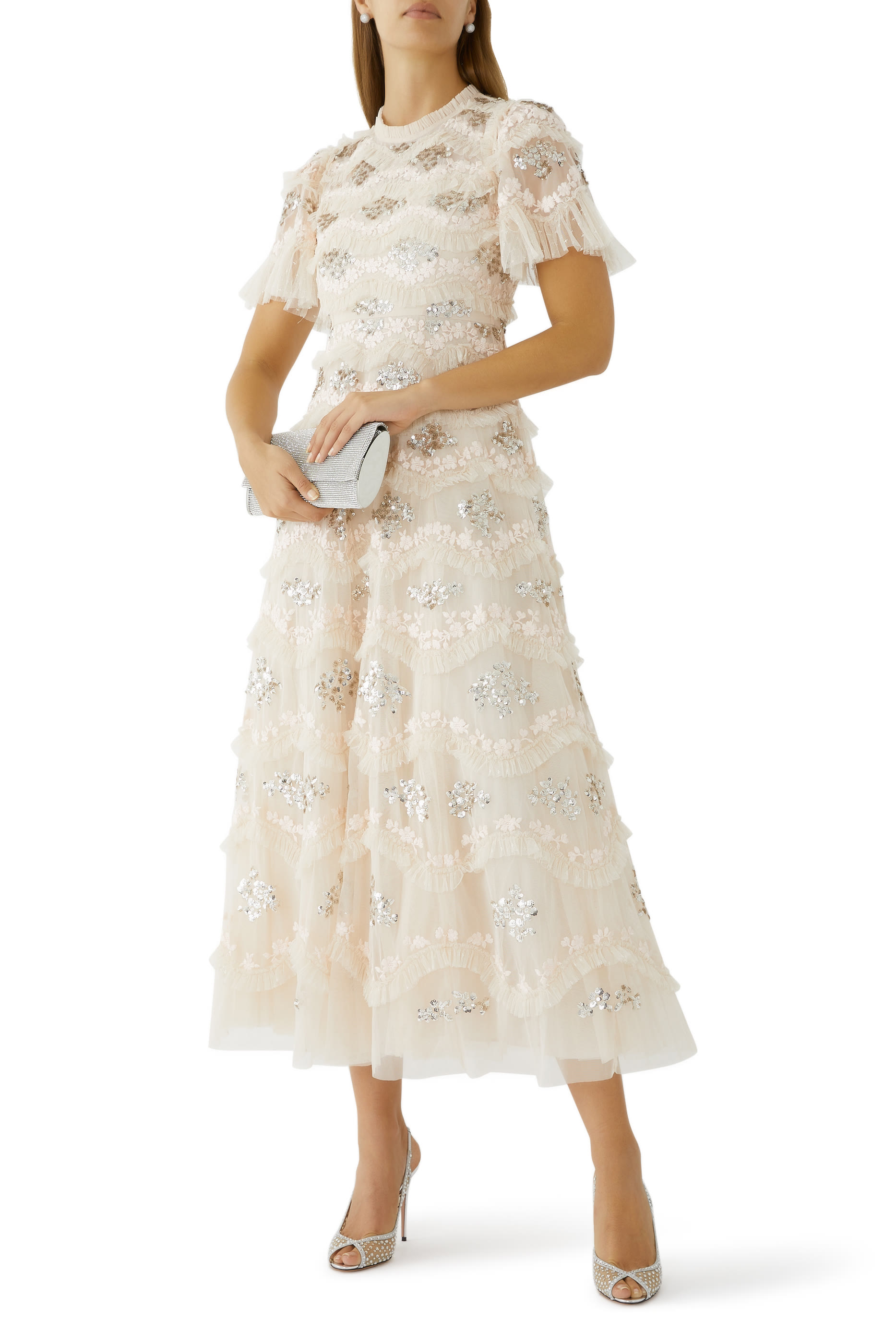 فستان سهرة ديزي مموج بطول الكاحل