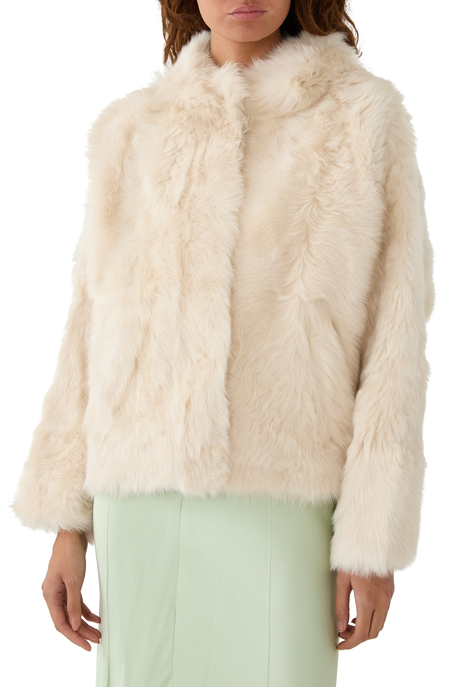 جاكيت قصير بغطاء للرأس جلد حمل توسكانا فولك