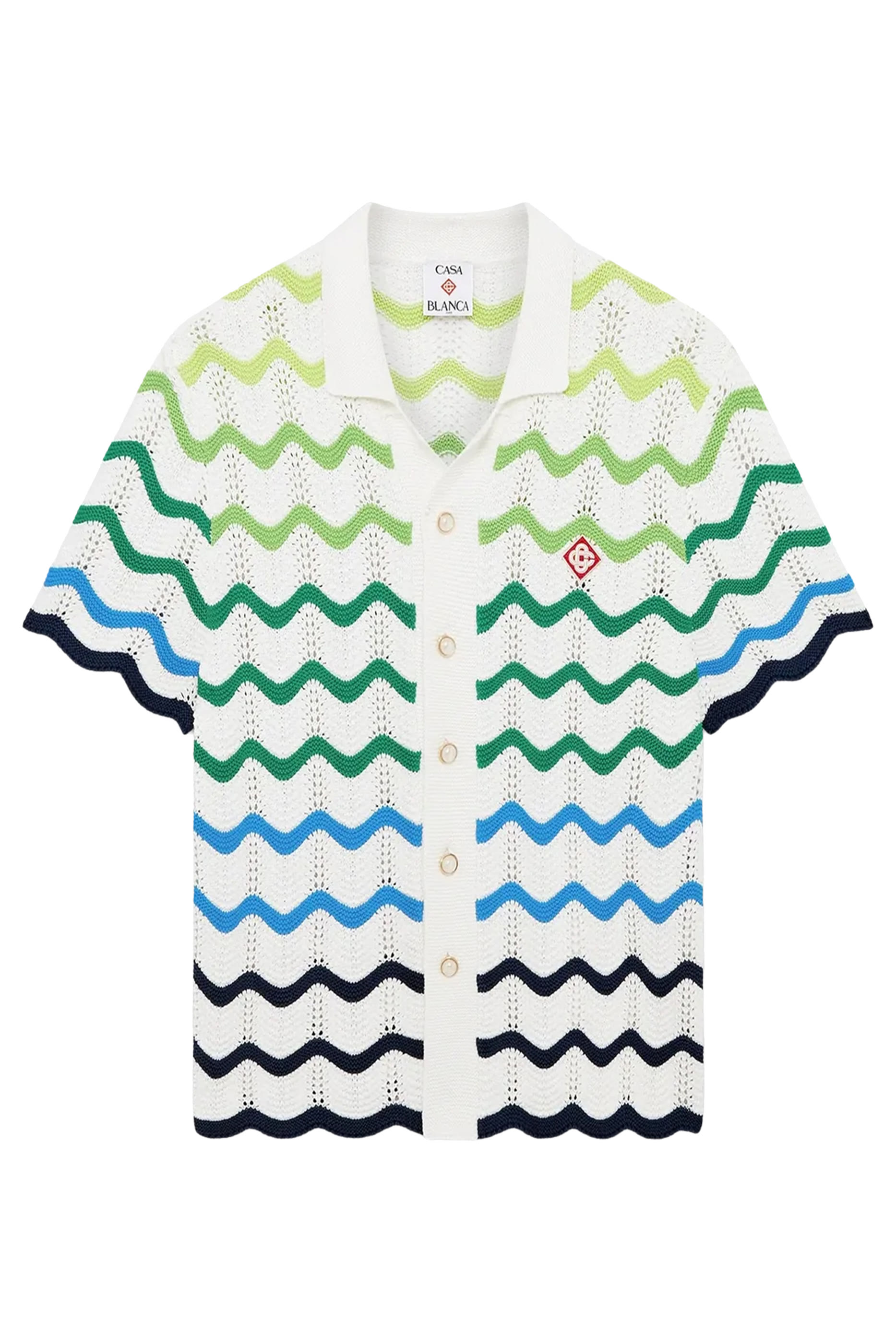 قميص منسوج بتصميم متموج بأكمام قصيرة