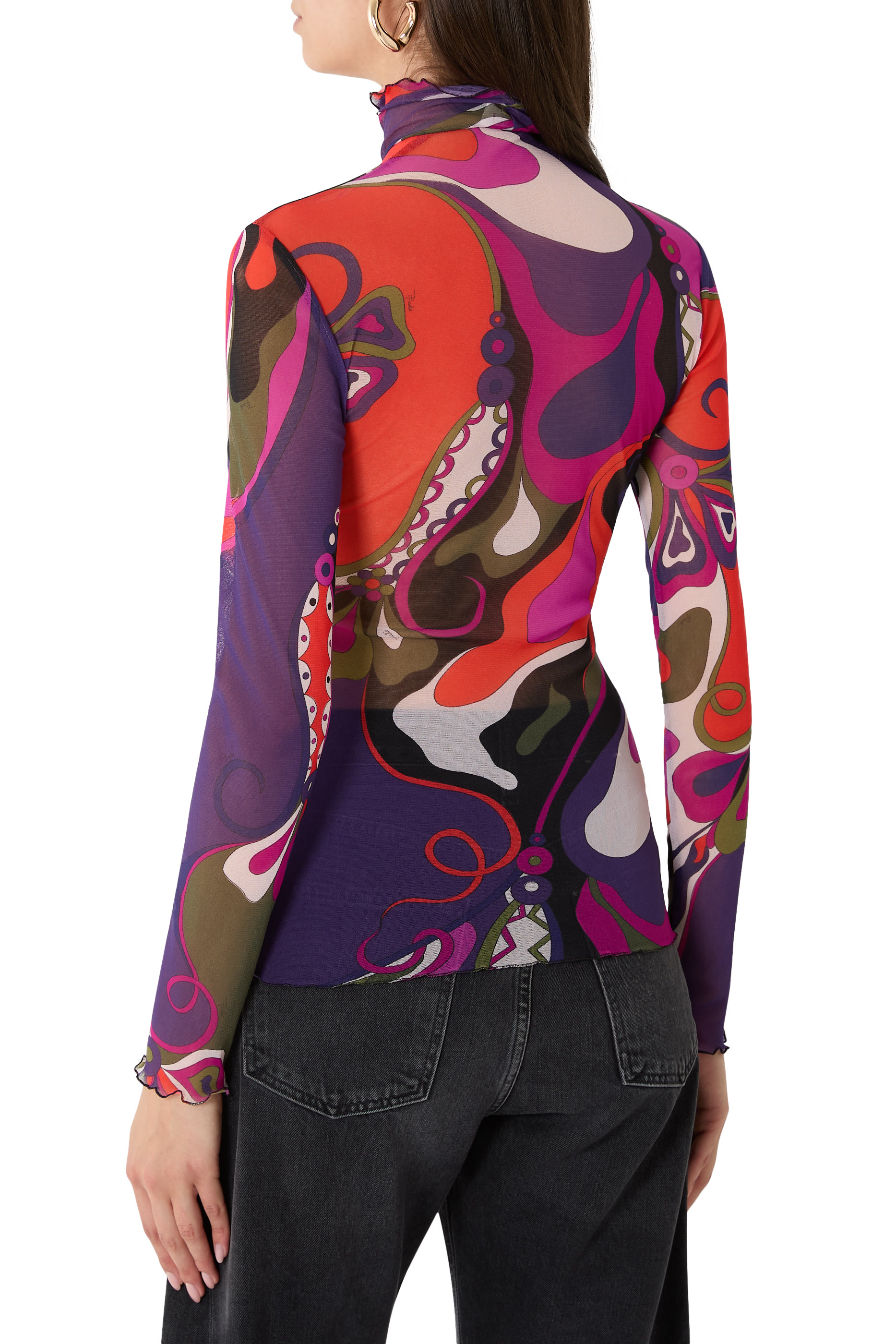 بلوزة تول بنقشة أوركيدي