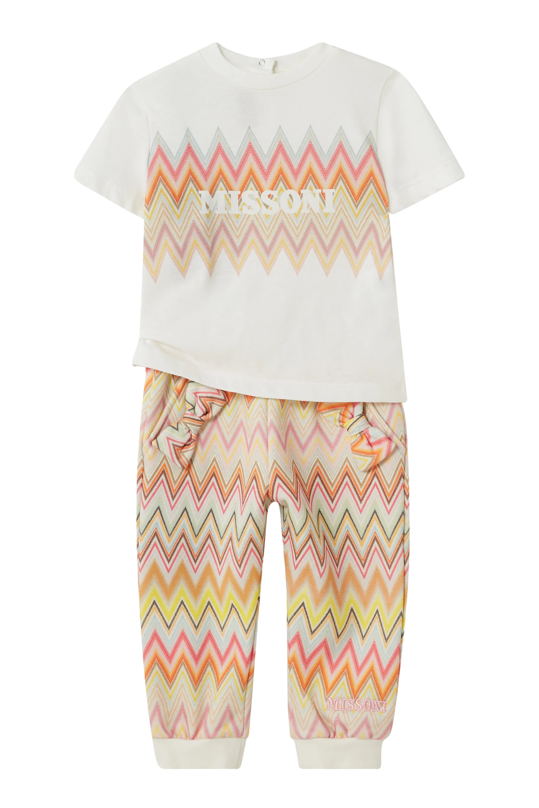 تيشيرت بنقشة خطوط متعرجة وشعار الماركة للأطفال