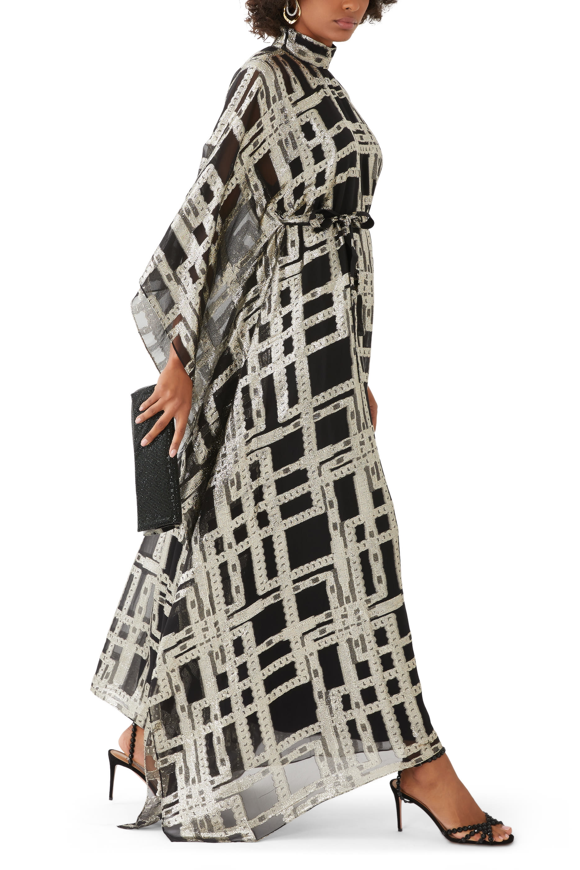 فستان طويل بنقشة مربعات