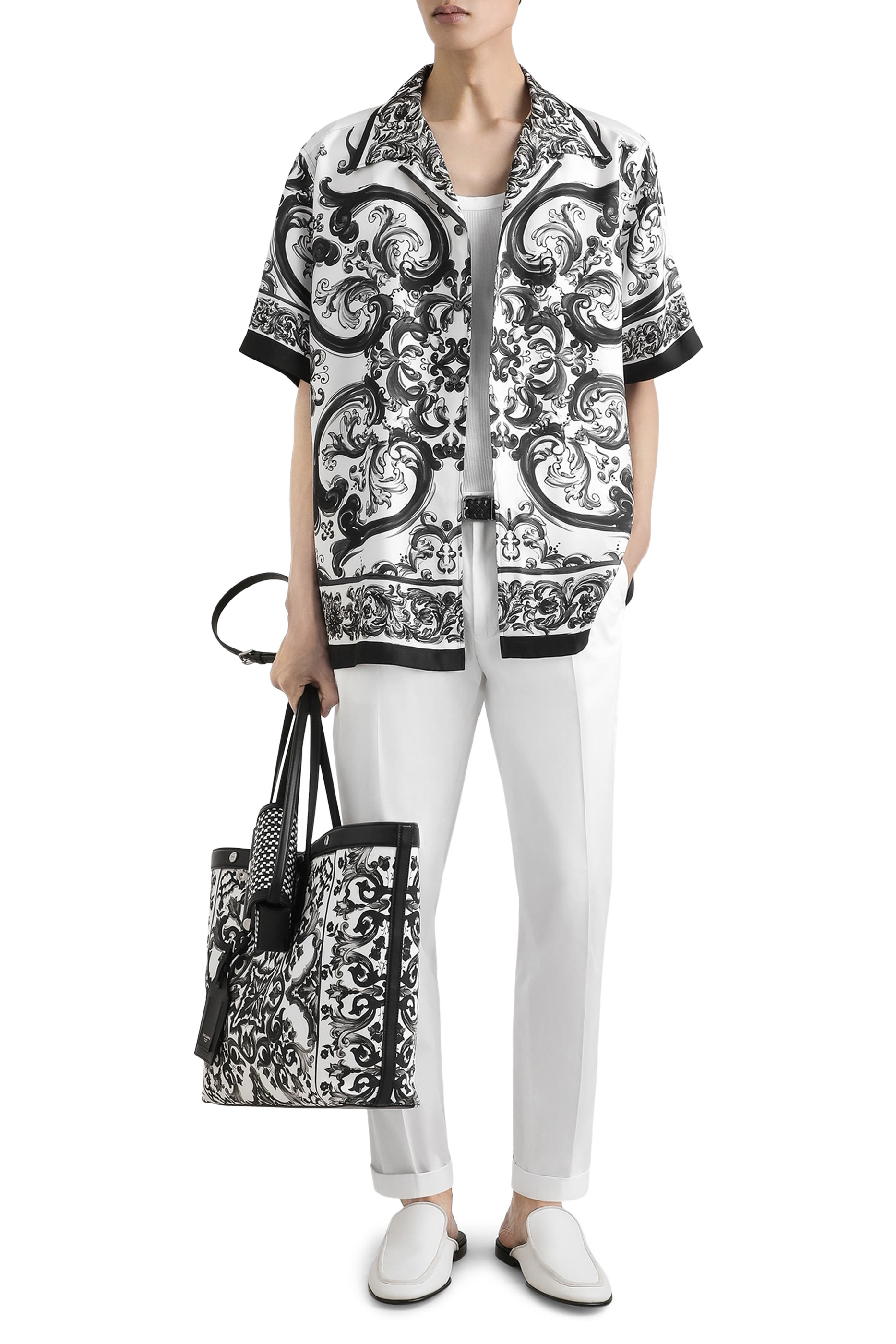 قميص هاواي بطبعة مايوليكا حرير تويل