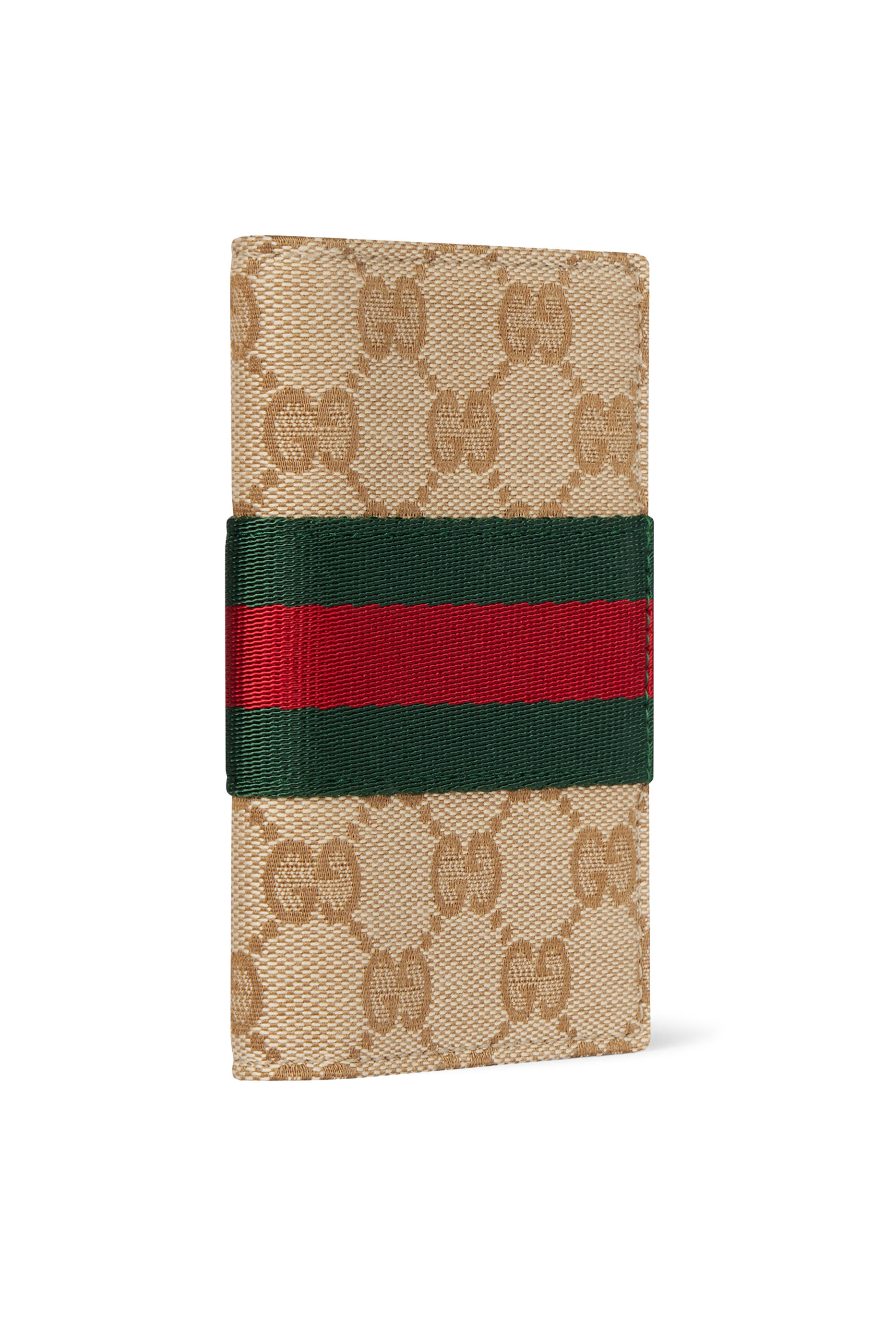 حافظة بطاقات مزينة بشريط ويب وشعار الماركة