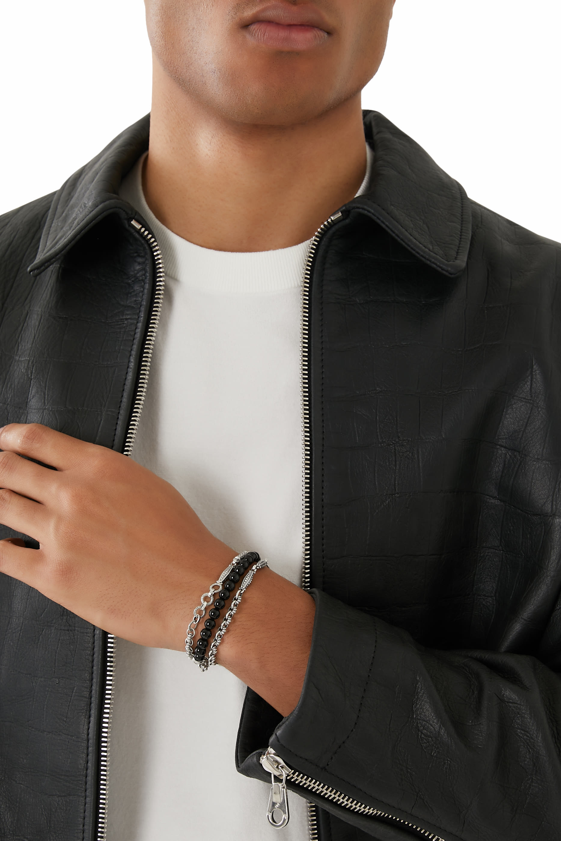 سوار بتصميم ملفوف بخرز، فضة استرلينية وعقيق أخضر