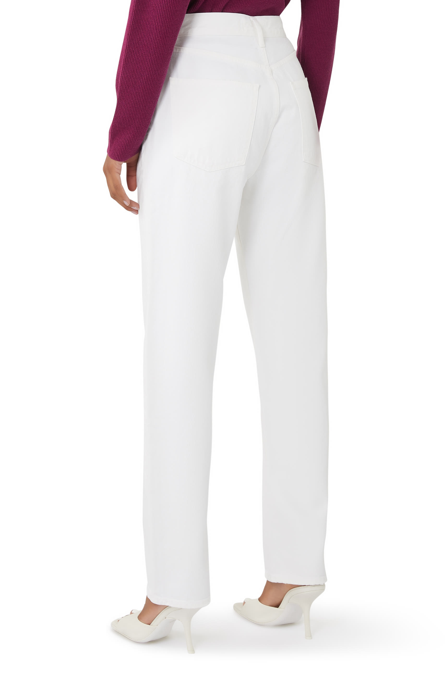 بنطال جينز ناينتيز بينش بخصر مرتفع وقصة ساق مستقيمة