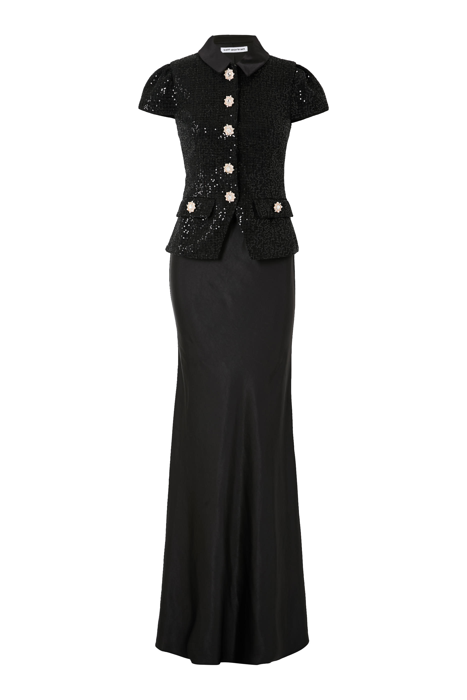 فستان طويل بوكليه مزين بترتر ساتان