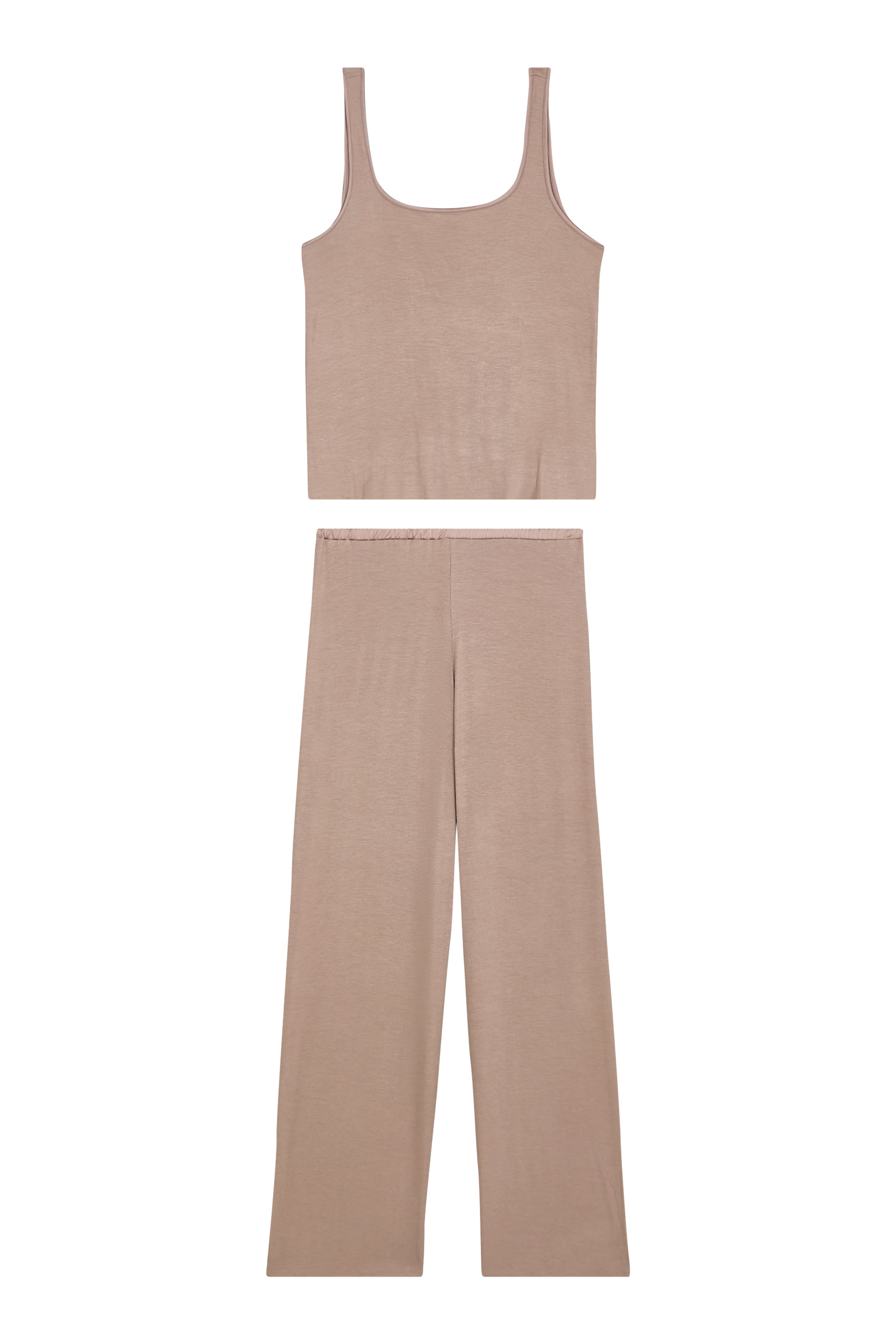 Jersey Ribbed Satin Trim Vest Pajama Set 