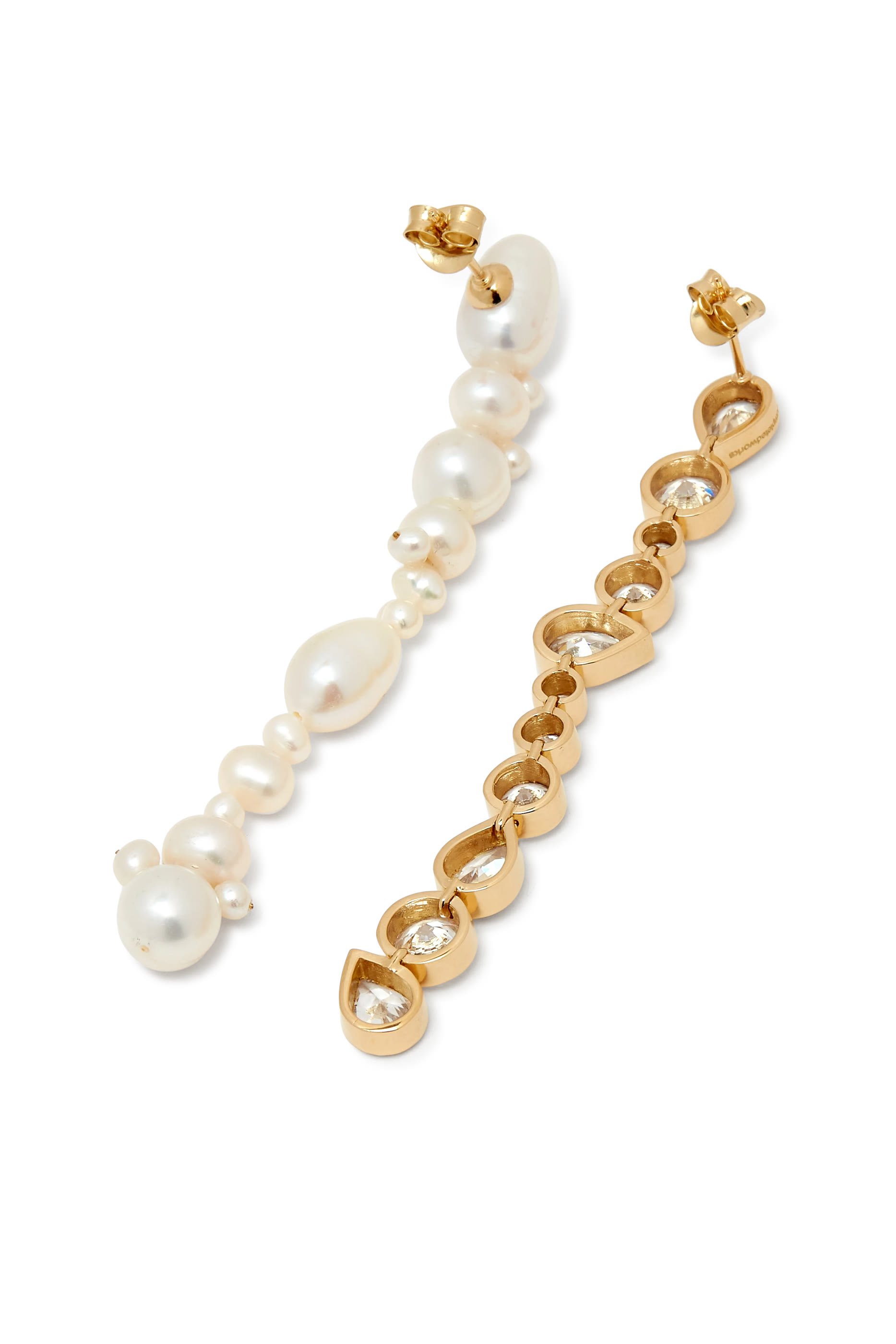 أقراط غليتش مرصعة بأحجار زركونيا مكعبة و لؤلؤ مياه عذب، فضة استرلينية مطلية بذهب أصفر عيار 18