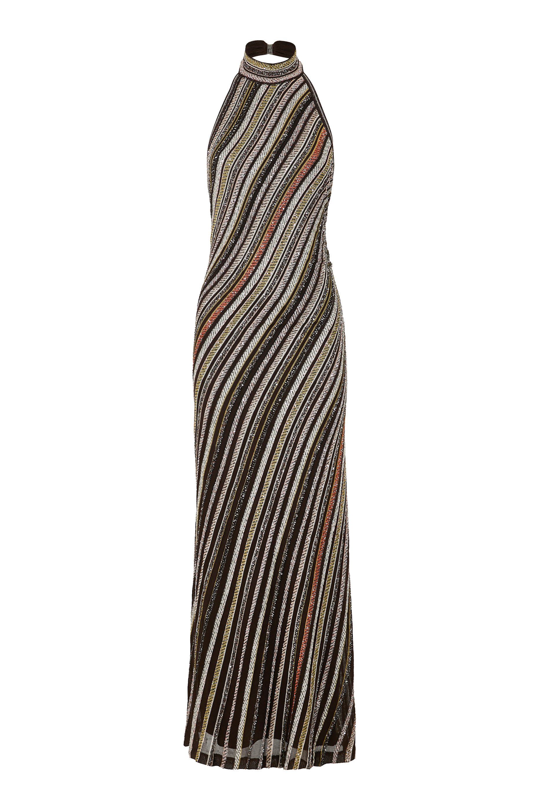 فستان طويل مخطط نسيج مطرز بالترتر