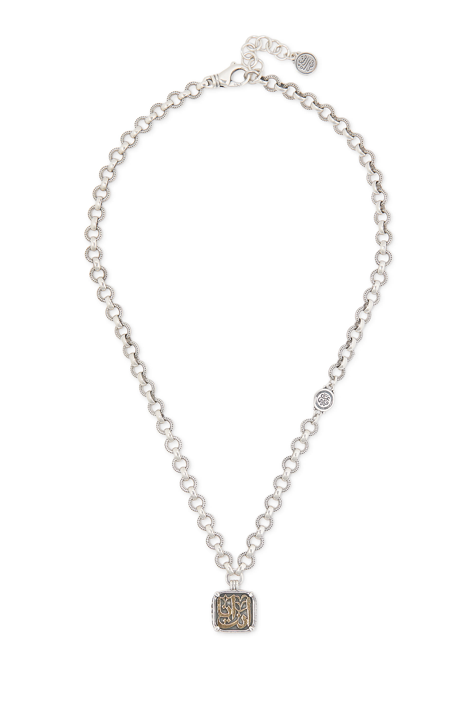 قلادة وي آر وان مرصعة بحجر إسبنيل أسود، فضة إسترلينية وذهب أصفر عيار 18