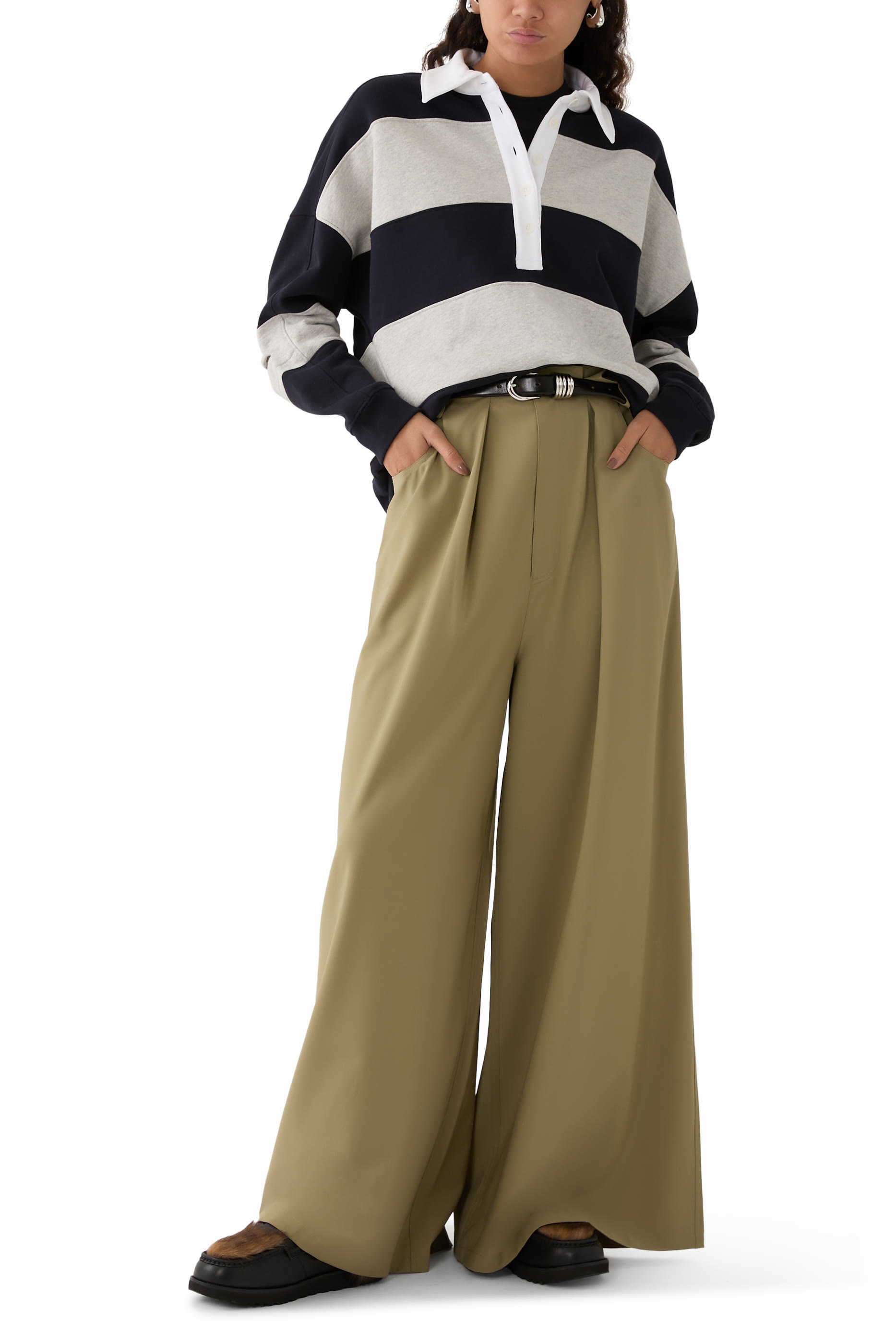 بنطال ووكر بقصة ساق واسعة صوف استوائي