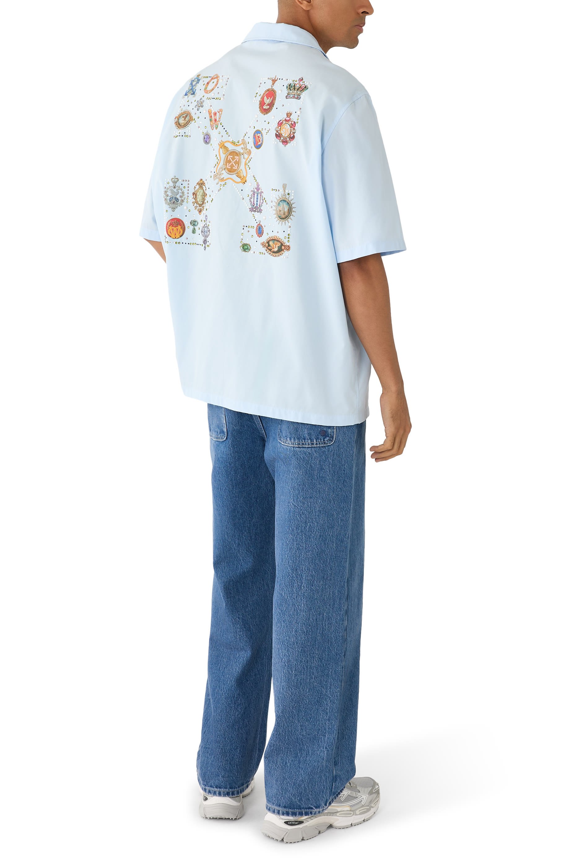 قميص بولينج بنقشة شعار الأسهم بأحجار بوبلين