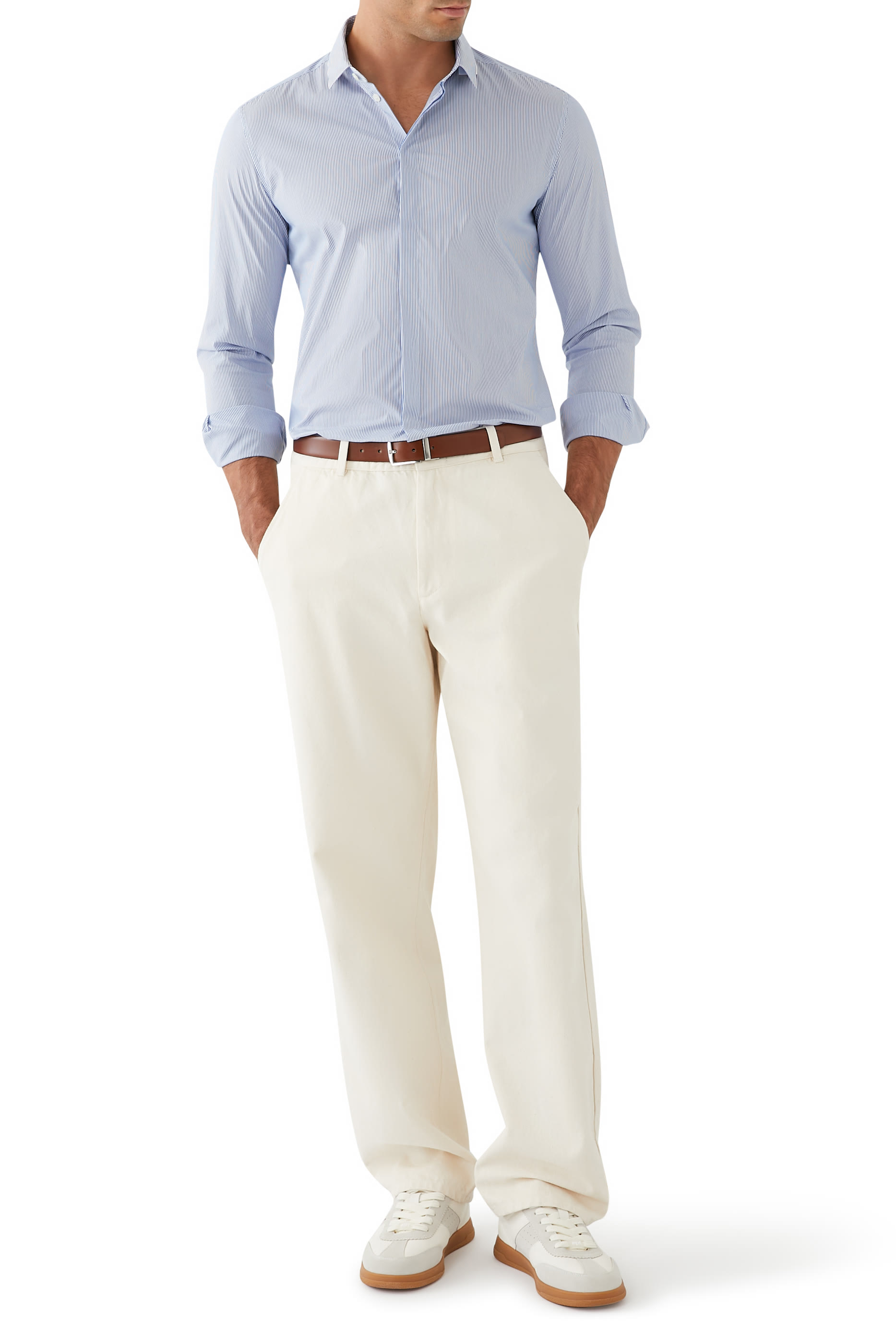 قميص مخطط بأكمام طويلة