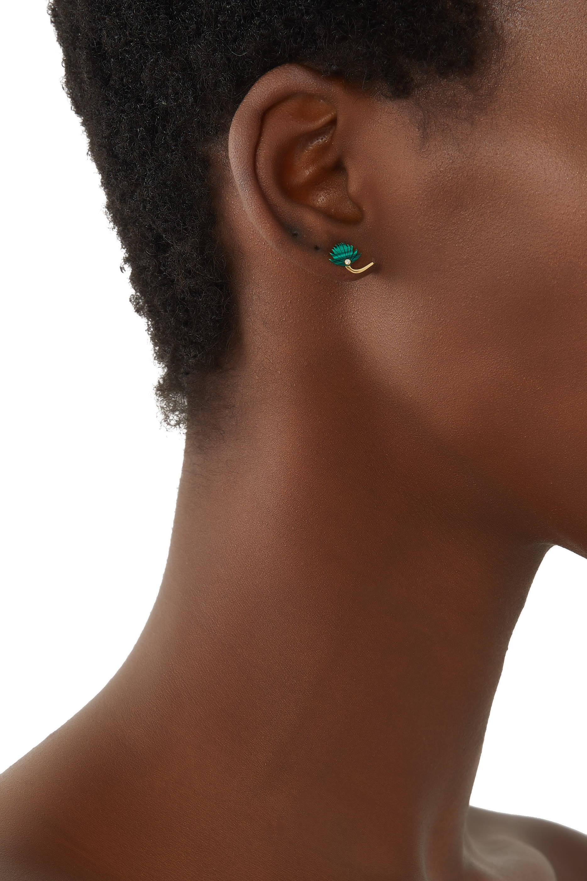 أقراط بتصميم زهرة مرصعة بالماس والملاكيت مقاس 1 ذهب أصفر عيار 18