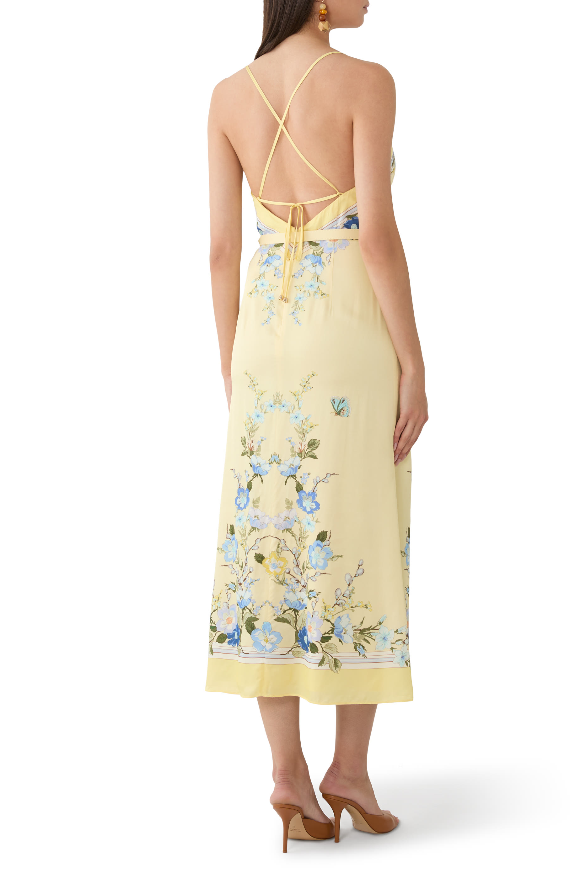 فستان بنقشة أزهار متوسط الطول