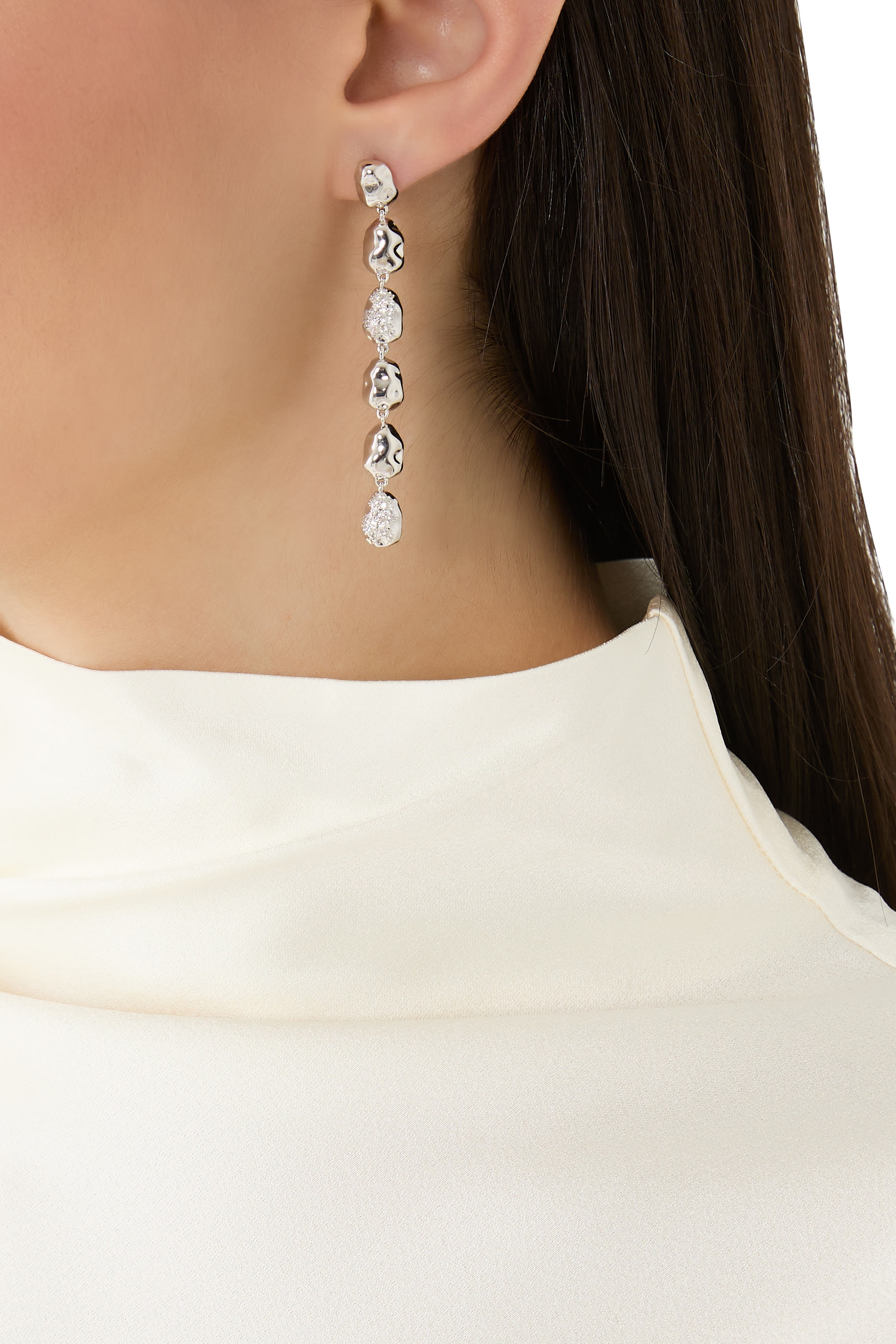 أقراط إيفا طويلة مرصعة بكريستال، فضة إسترلينية