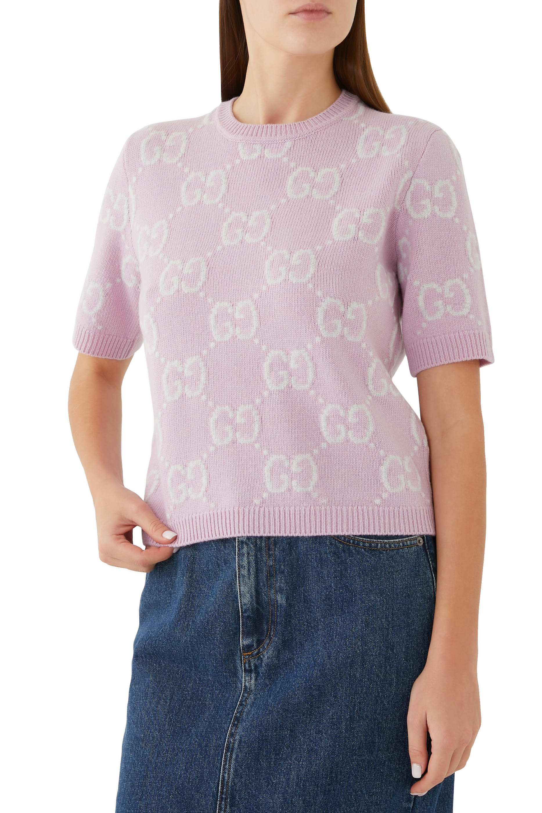 بلوزة منسوجة صوف بنقشة حرفي شعار الماركة