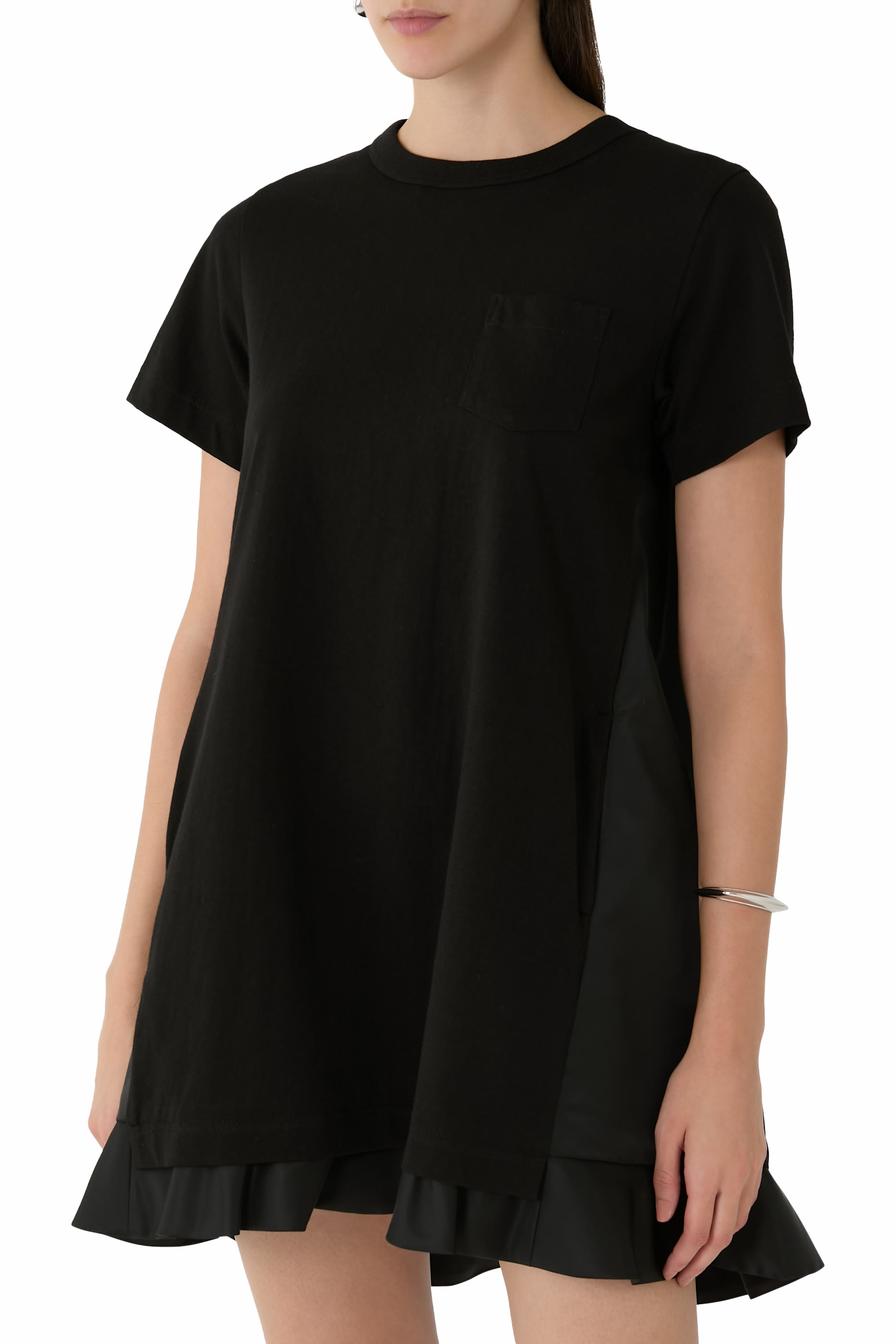 فستان قصير بكشكش قطن