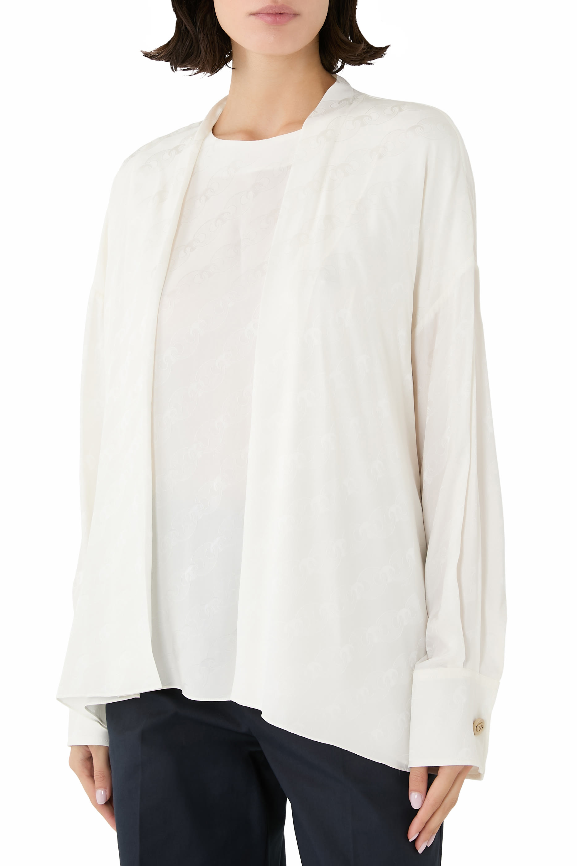 بلوزة مارينا بنقشة سلسلة حرير جاكار