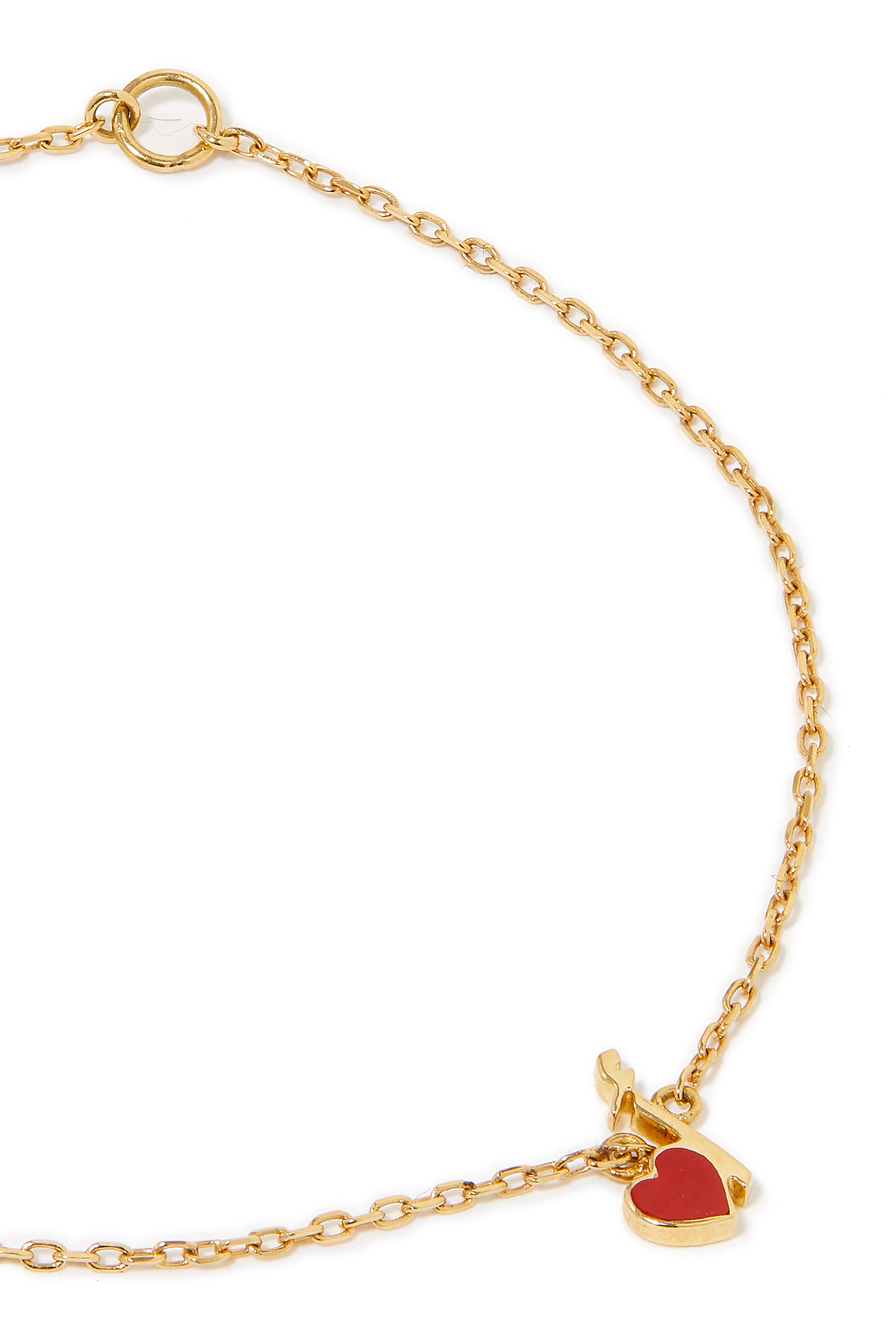 سوار للأطفال بدلاية بتصميم قلب وحرف 'أ'، ذهب أصفر عيار 18 قيراط ومينا