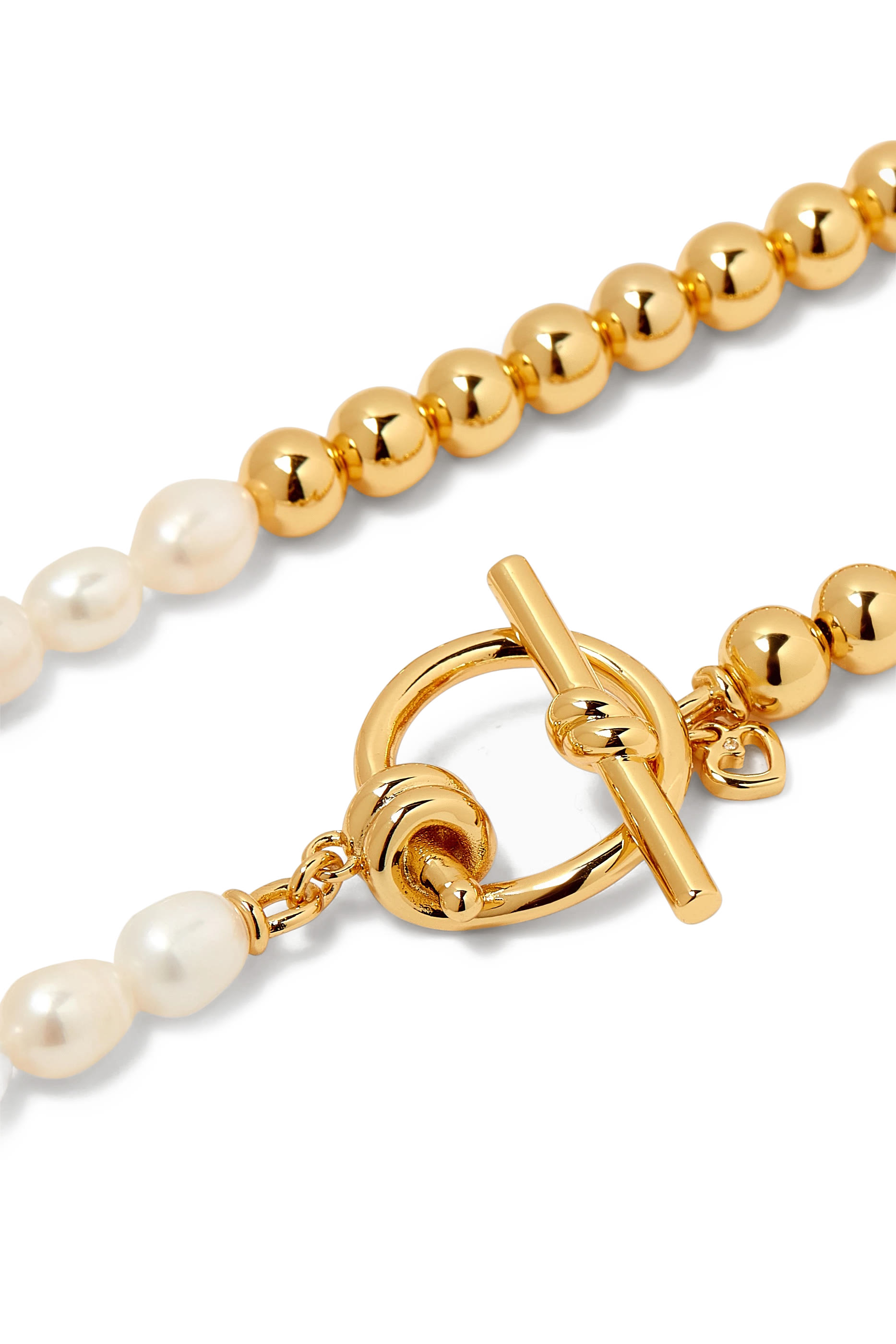 قلادة طويلة بلونين مرصعة بلؤلؤ، معدن