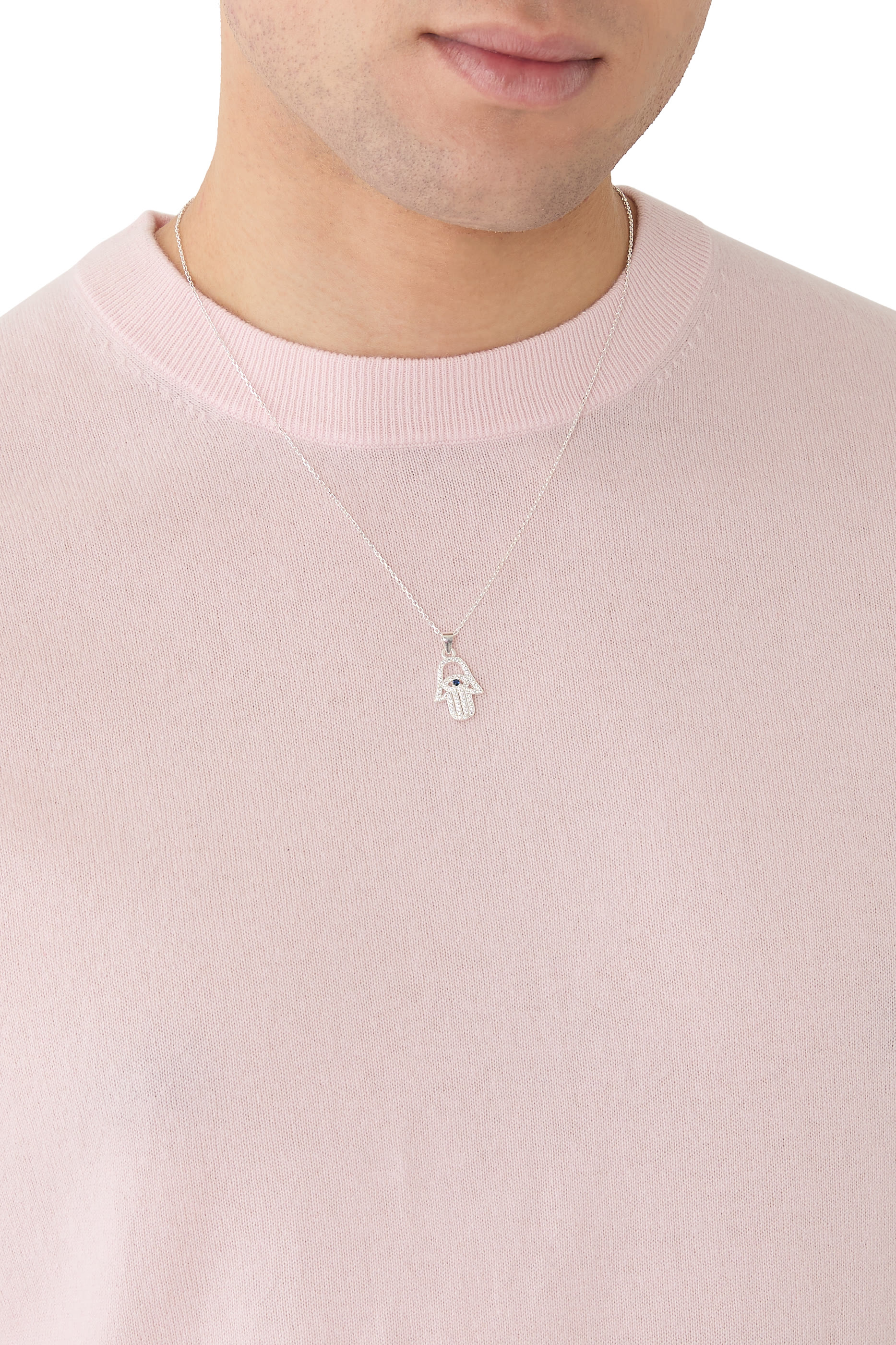 قلادة بدلاية بتصميم كف مرصعة بأحجار زركونيا مكعبة مقطعة بشكل دائري، فضة إسترلينية