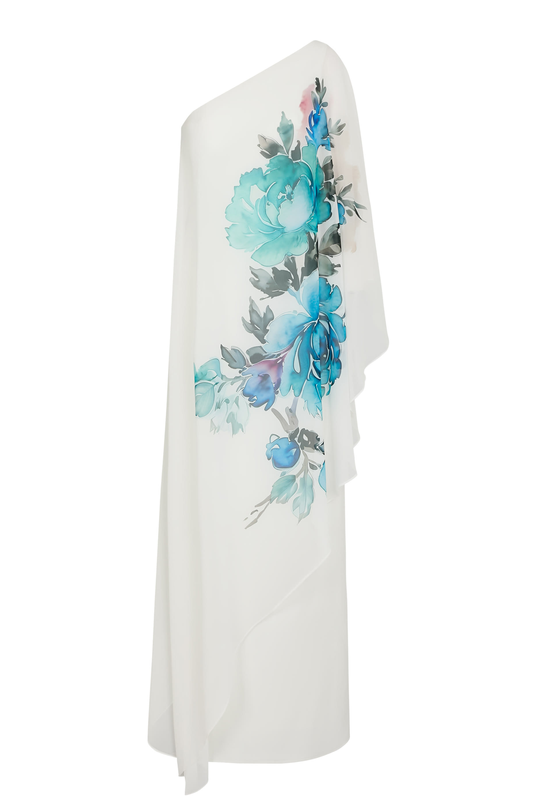 فستان سهرة بكتف مكشوف ونقشة أزهار شيفون