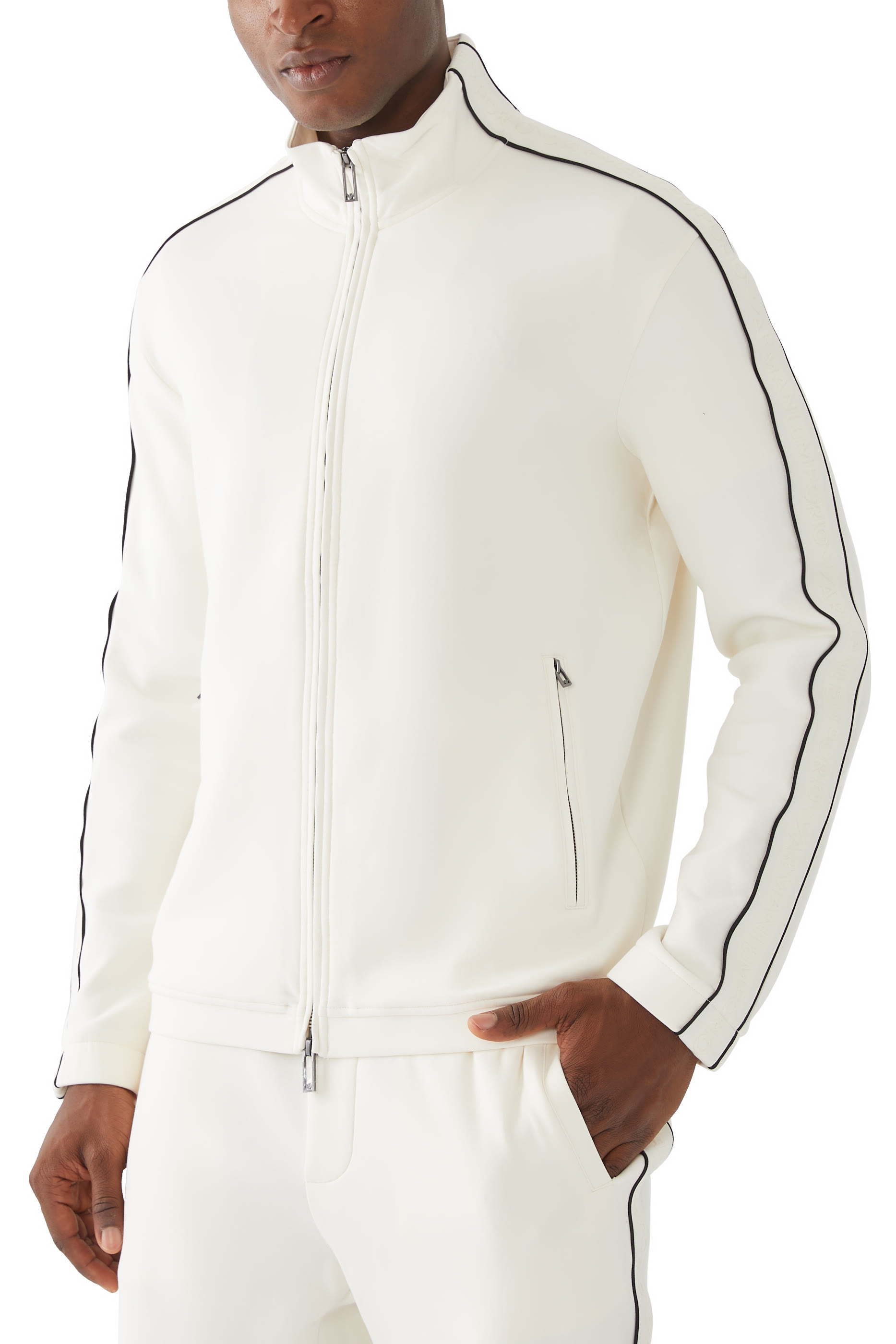 سويت شيرت بسحّاب وشريط شعار الماركة جيرسيه مزدوج