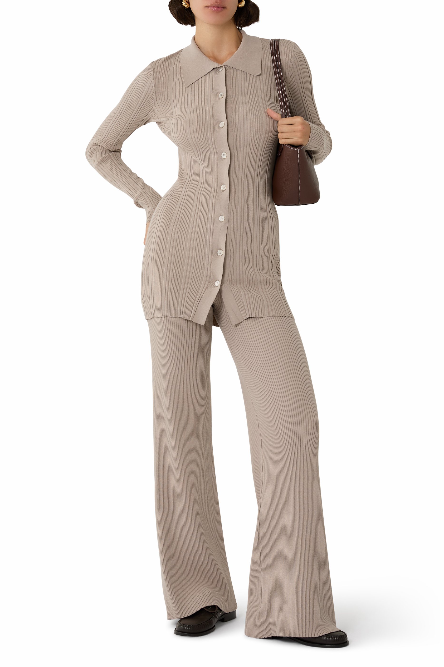 بنطال منسوج بتصميم مضلع وقصة مستقيمة