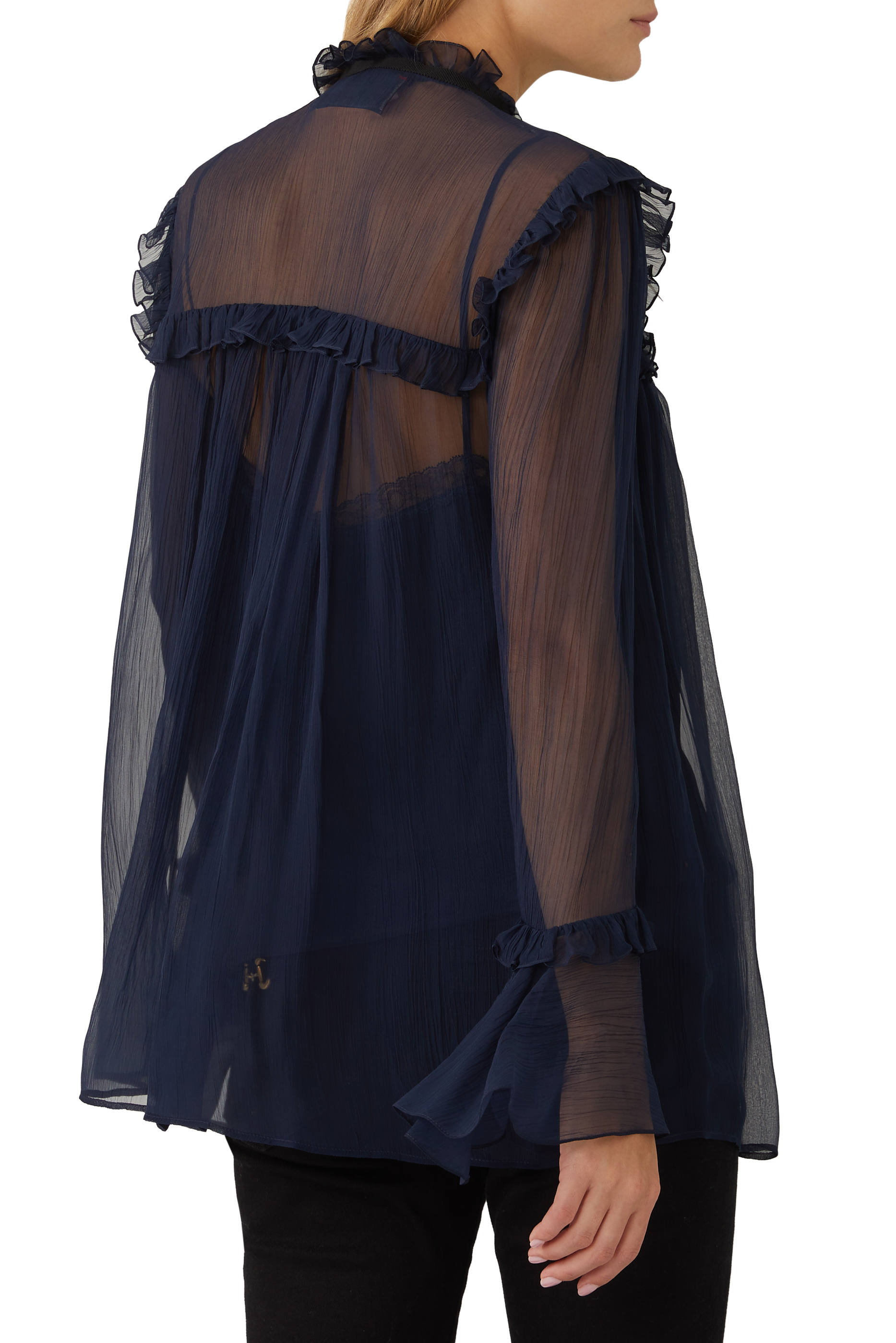 قميص حرير شيفون بكشكش