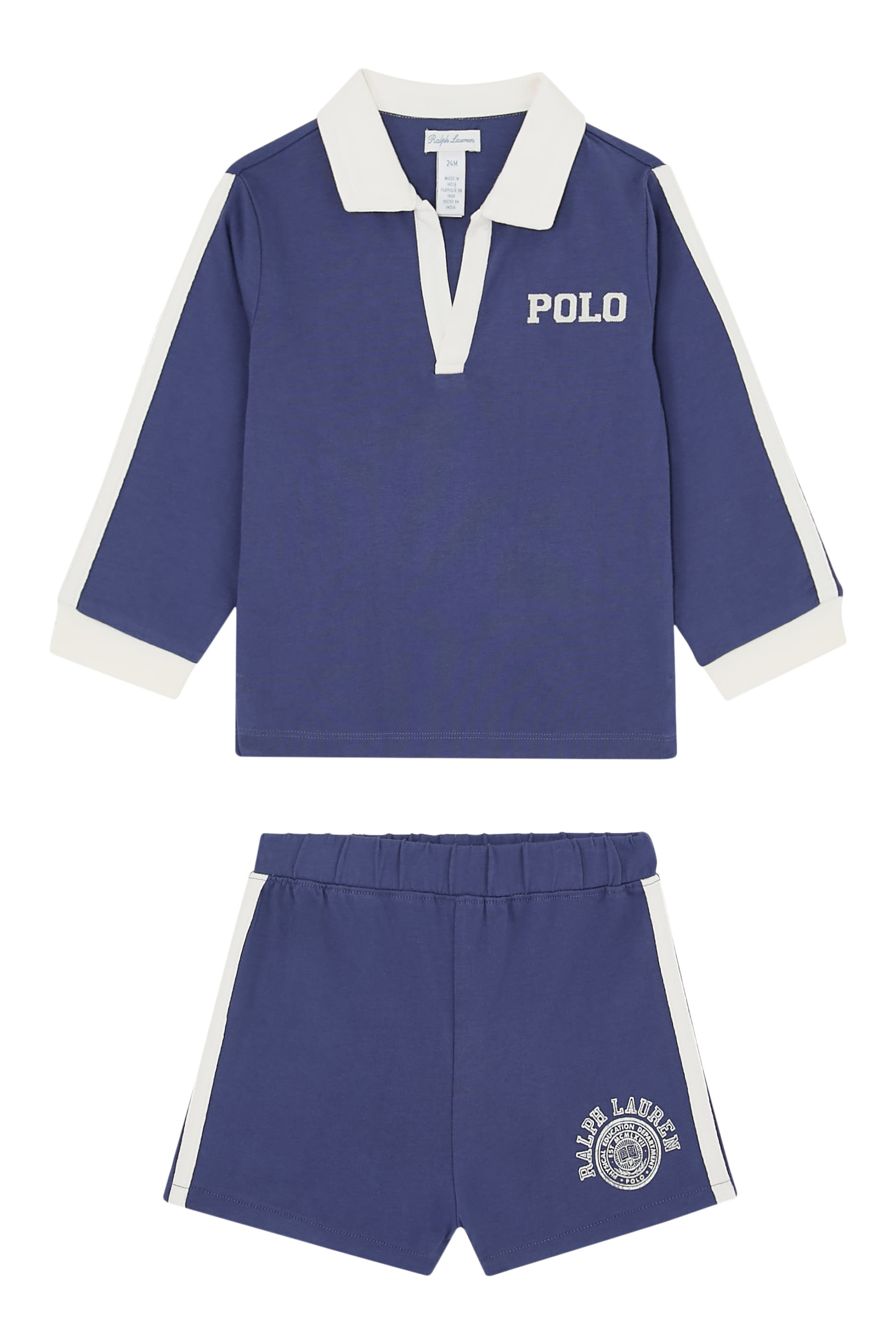 طقم شورت وتيشيرت بأكمام طويلة قطن للأطفال