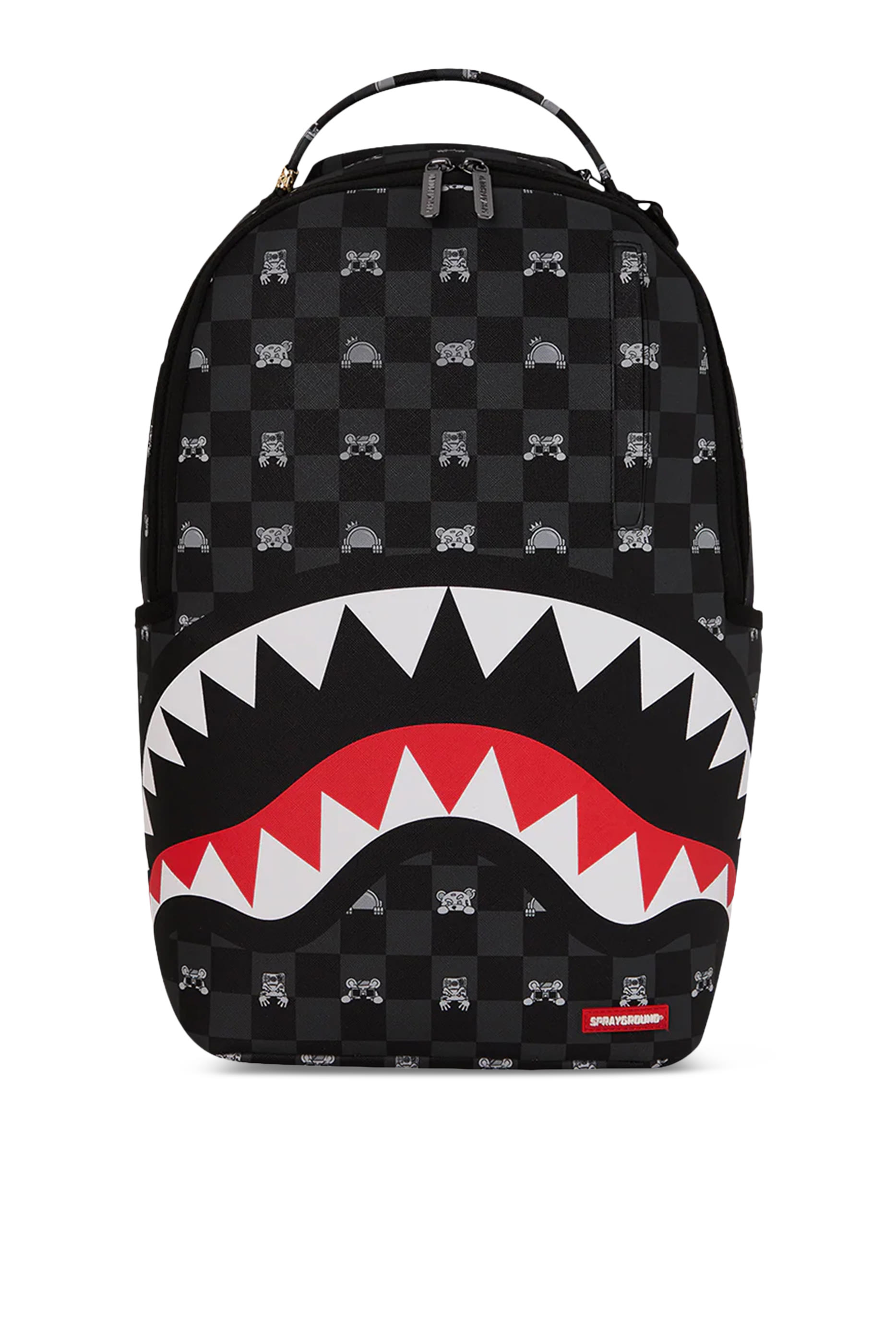 حقيبة ظهر بنقشات مربعات وشخصية تختلس النظر للأطفال