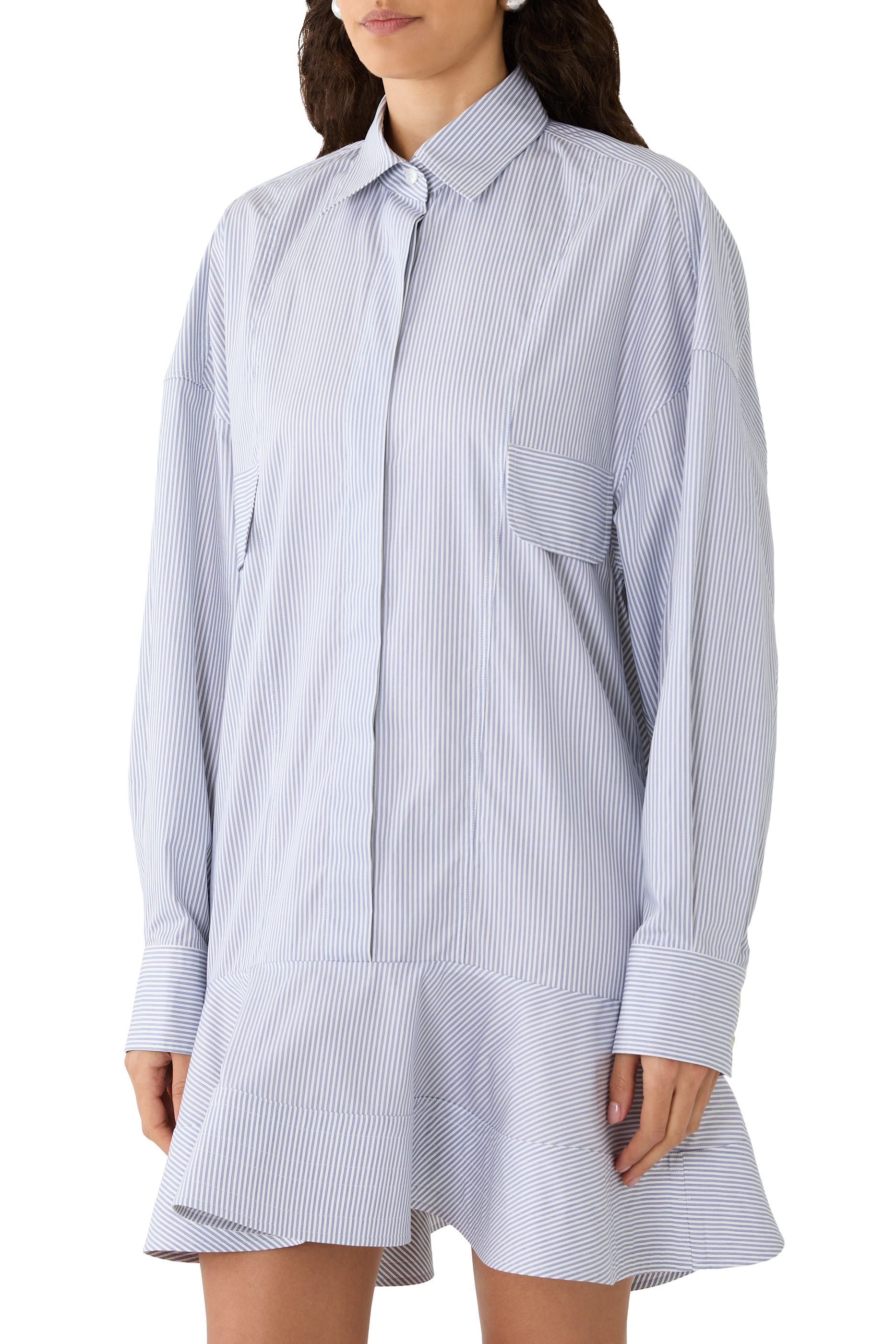 فستان بنمط قميص بحافة جرس بوبلين بيكيه