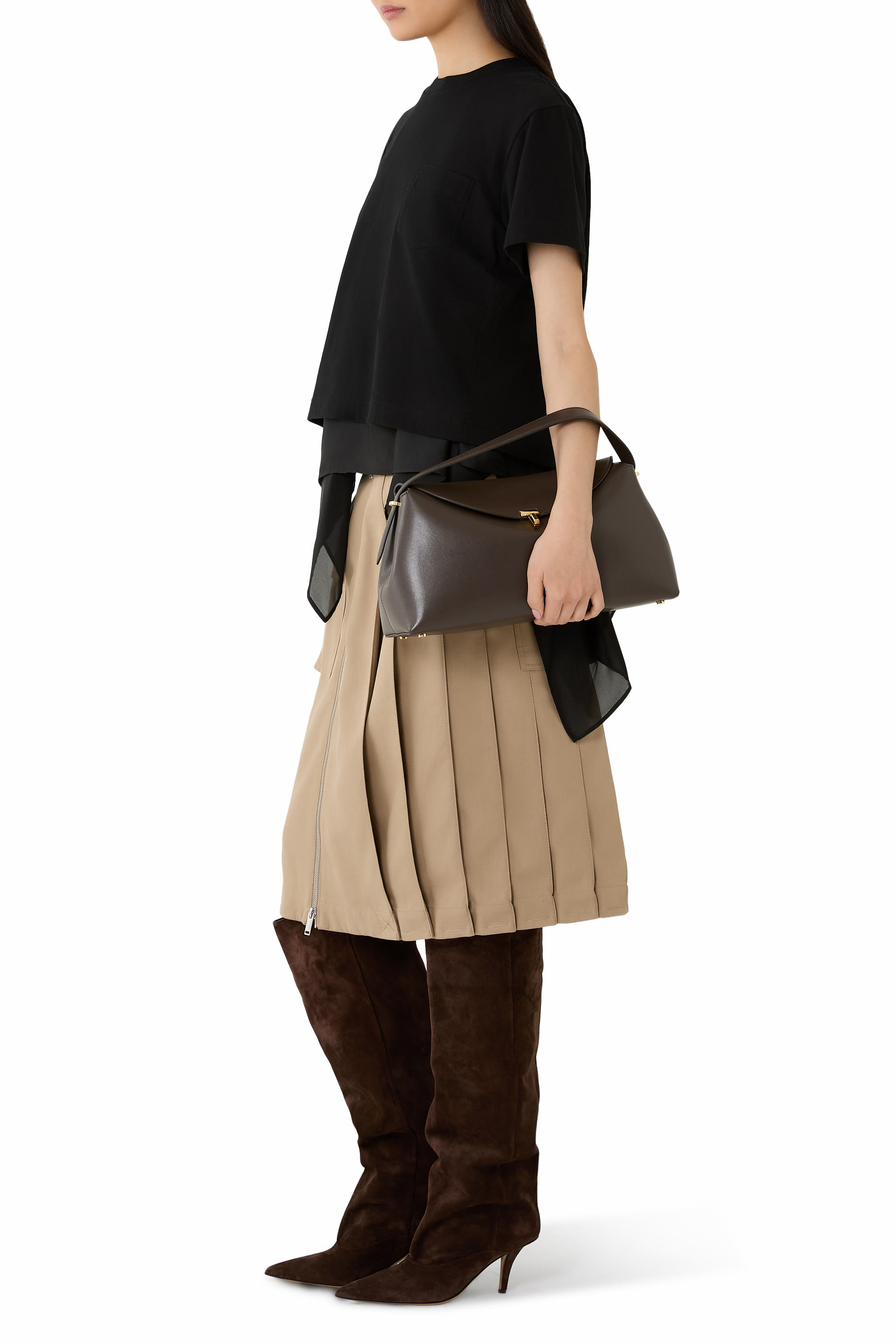 حقيبة بقفل بتصميم حرف T ويد علوية جلد