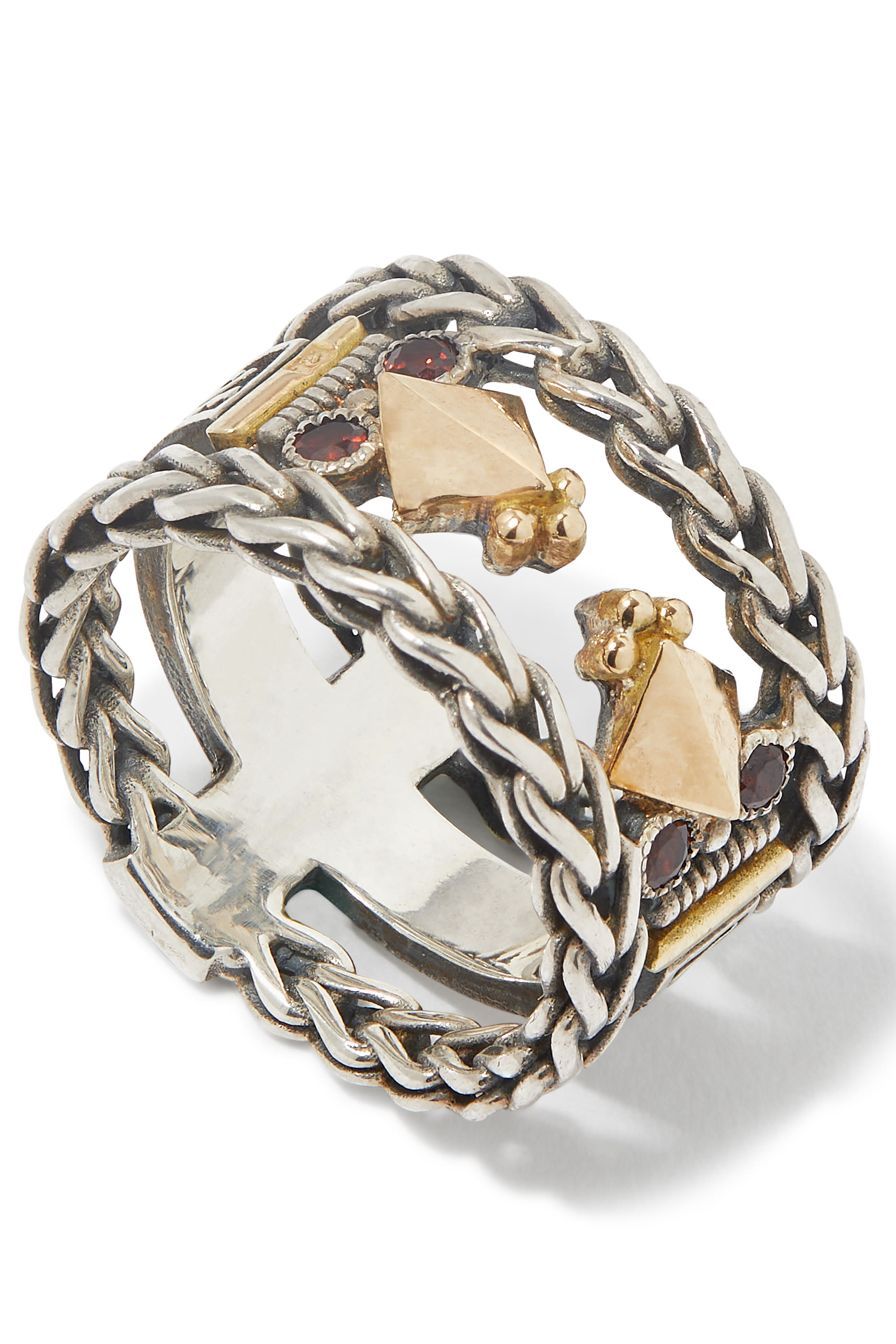 خاتم رومان بتصميم سلسلة، فضة استرلينية وذهب عيار 18