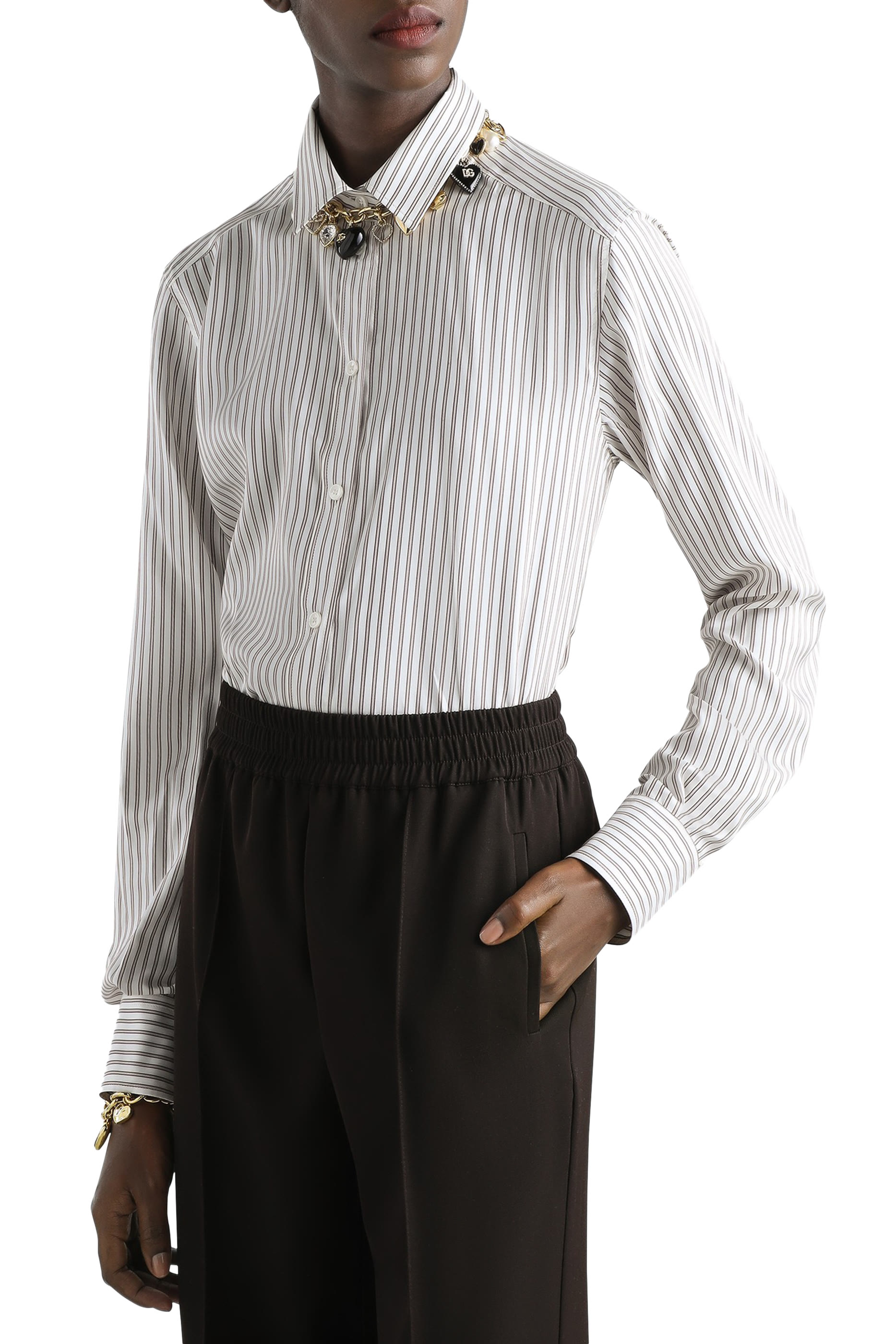 قميص بنقشة مخططة حرير