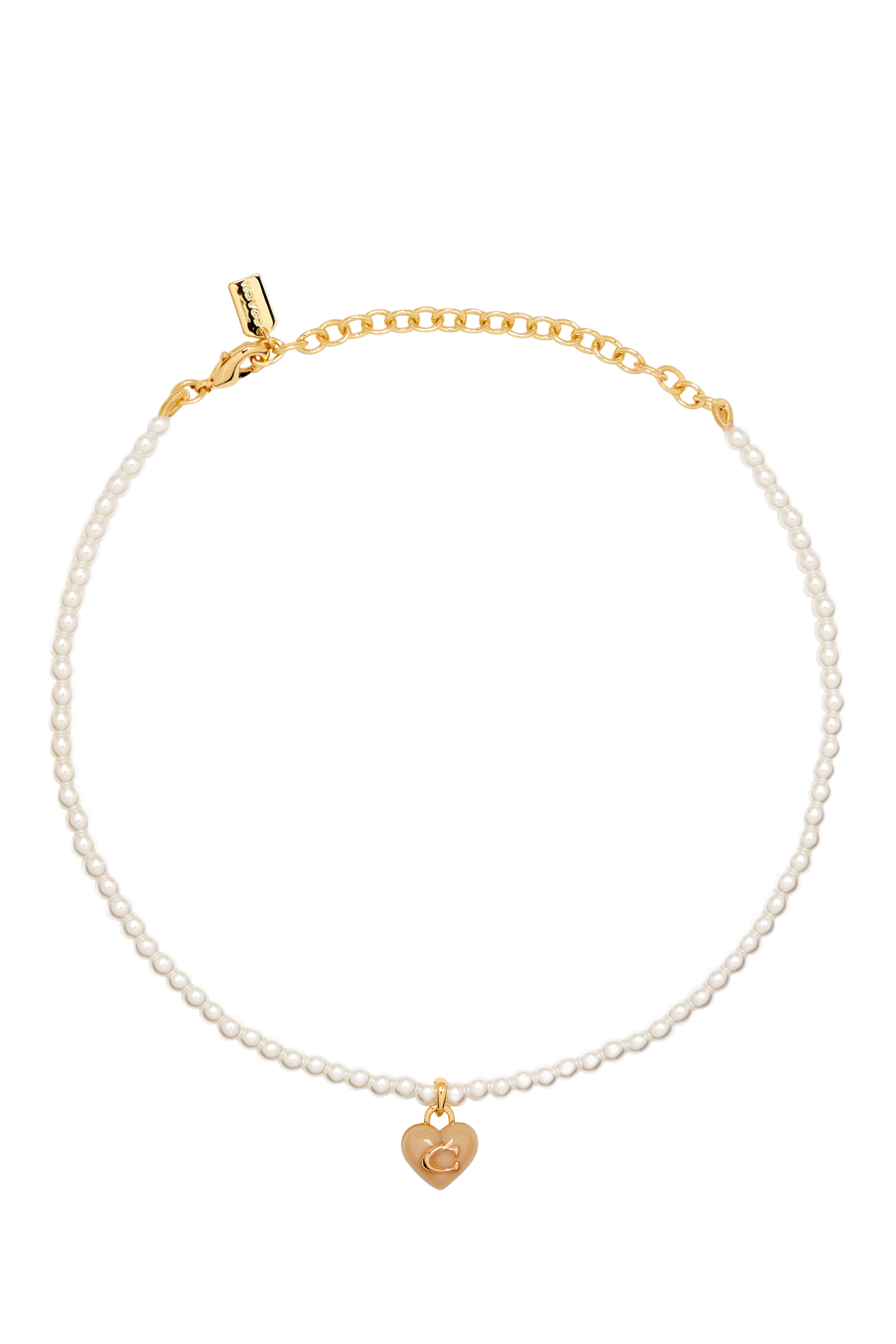 قلادة رقبة بحلية بتصميم قلب بأحجار زركونيا مكعبة ولؤلؤ، نحاس مطلي وراتنج وزجاج