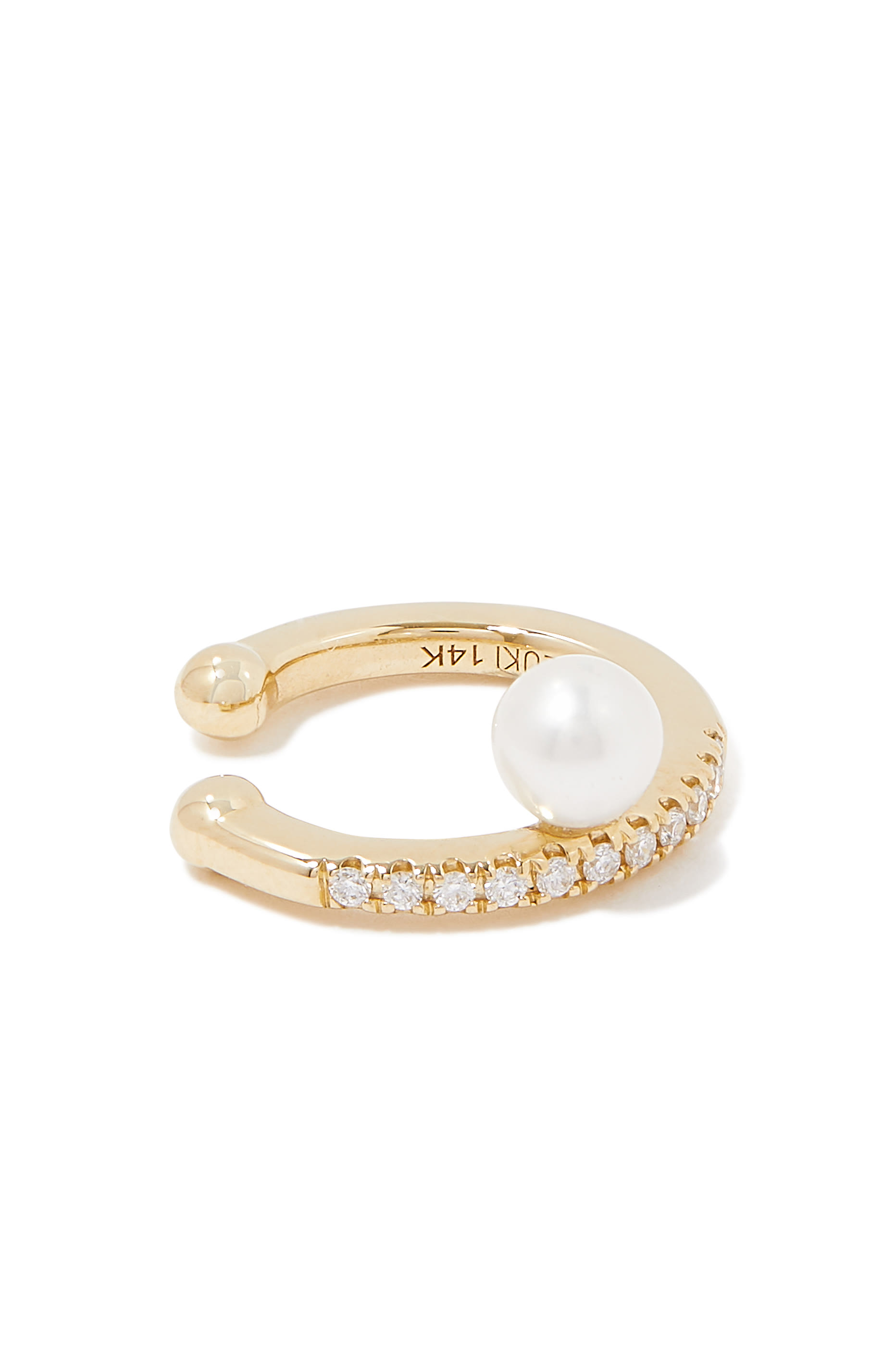 قرط ذهب عيار 14 قيراط مرصعة بالماس ولؤلؤ طبيعي