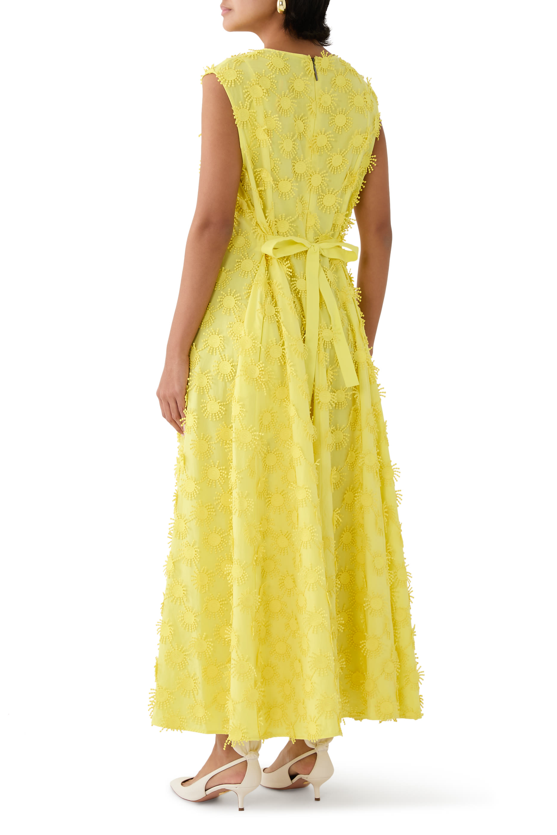 فستان متوسط الطول بتطريزات بوبلين