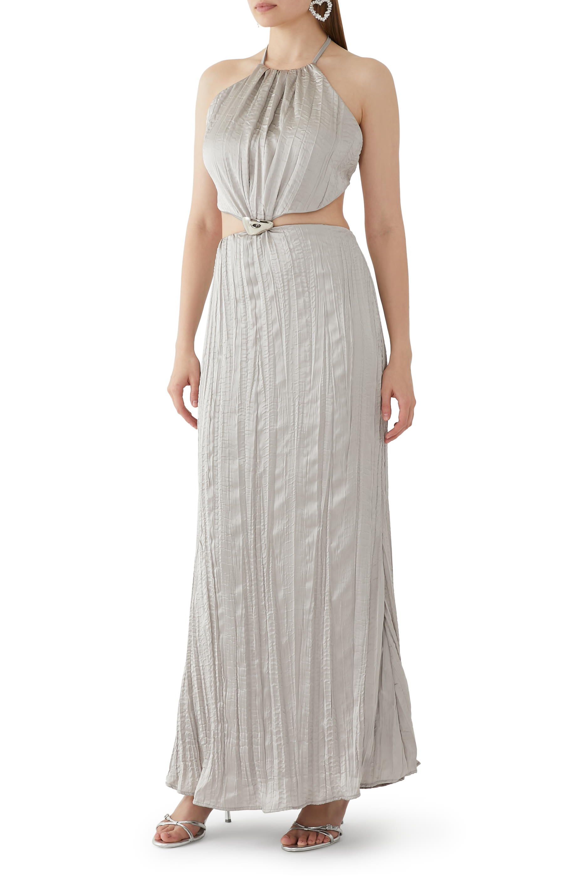 فستان ليكسي طويل لامع بفتحات