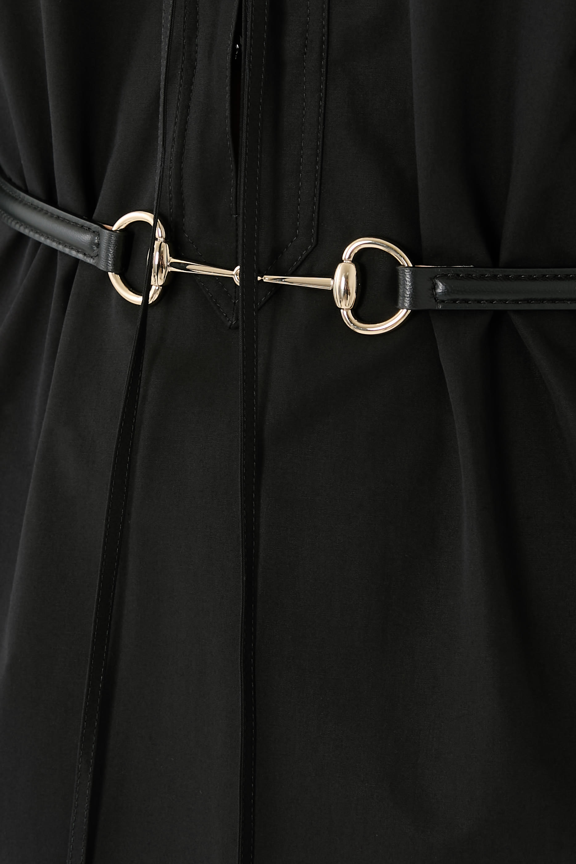 فستان بحزام بحلية لجام الحصان قطن بوبلين