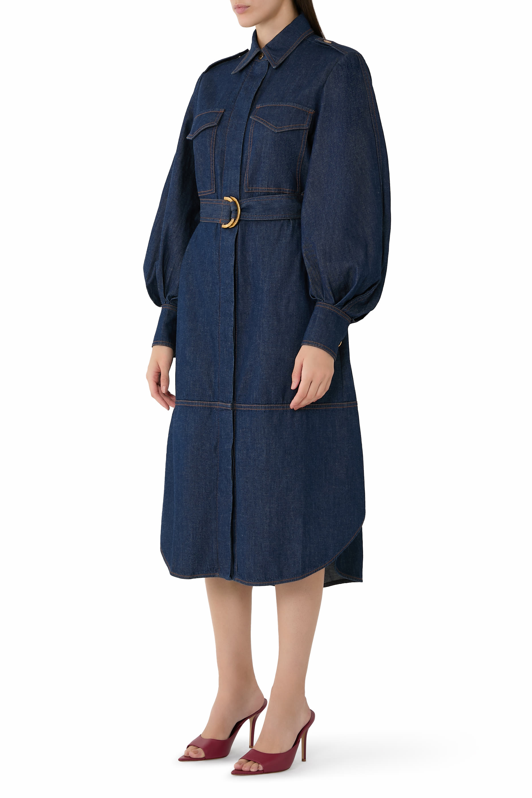 Denim Cargo Midi Dress