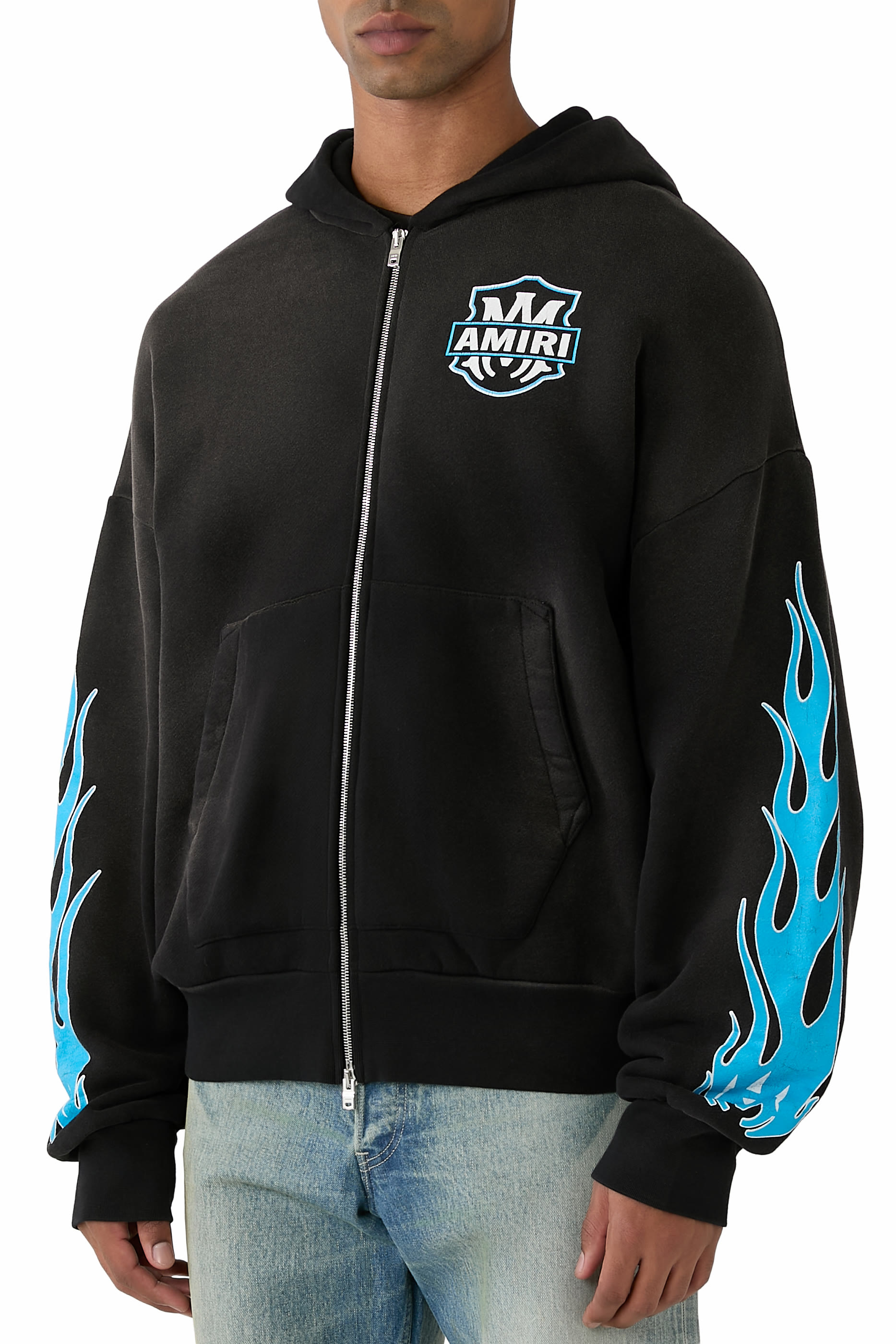 هودي بسحاب مزين بنقشة لهب