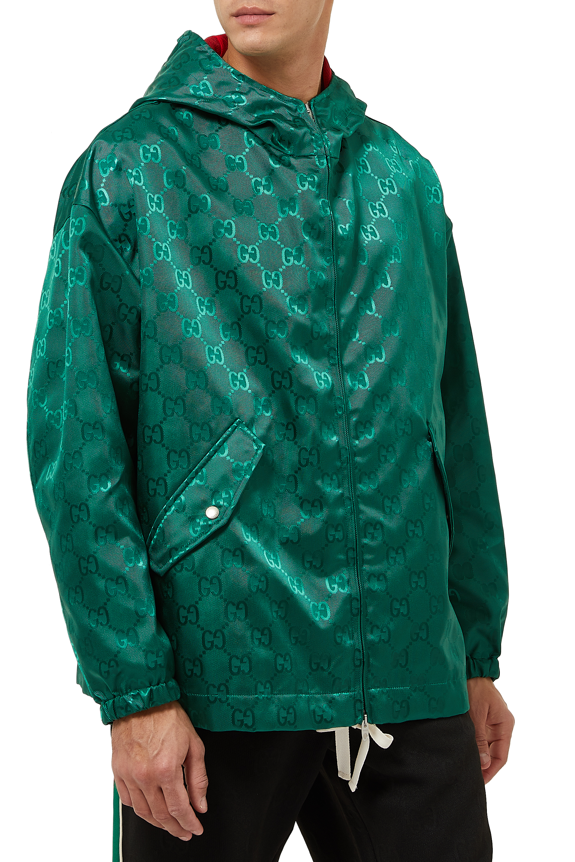 جاكيت قماش قنب بنقشة شعار GG مضادة للماء