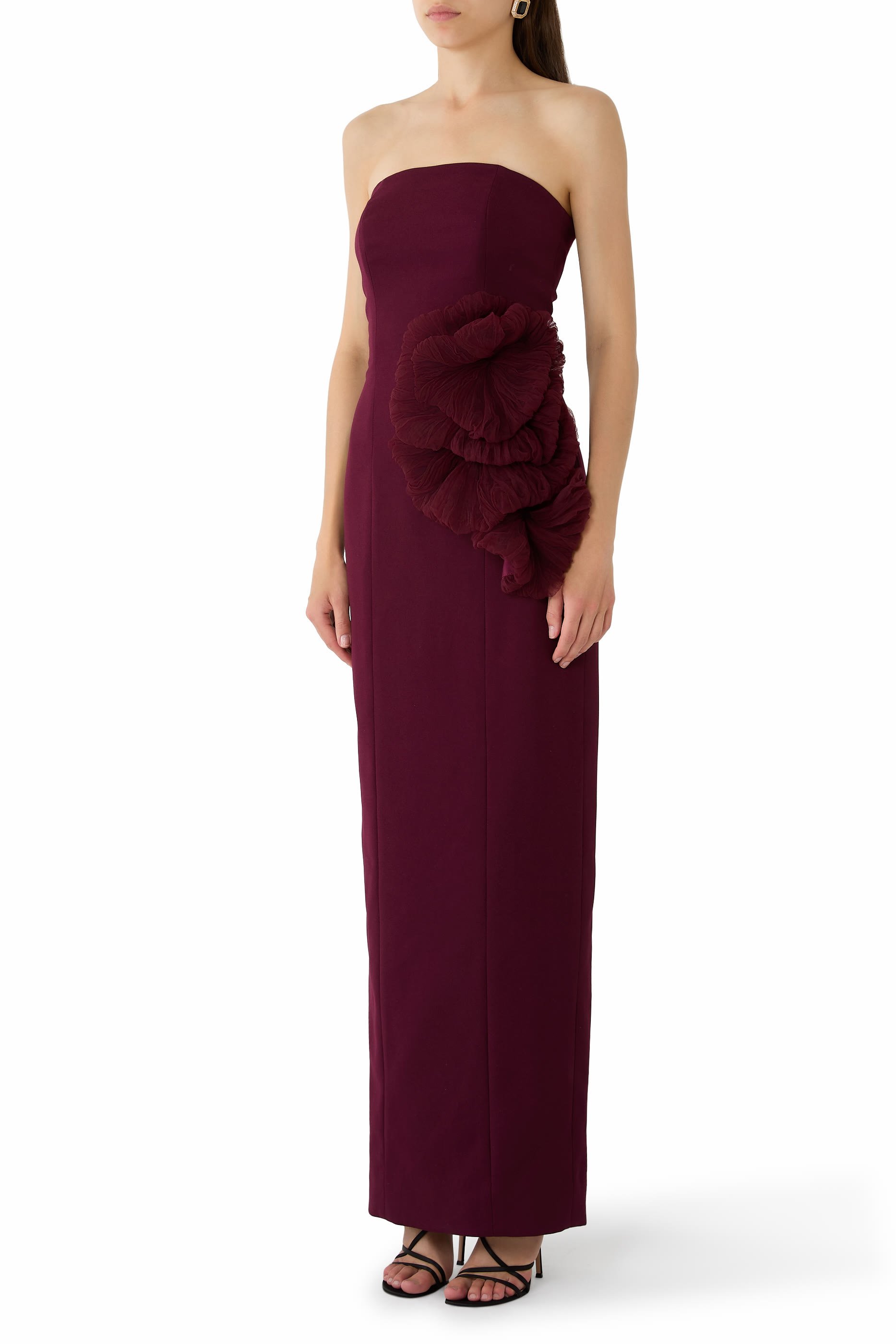 فستان سهرة بلا حمالات بنقشة أزهار