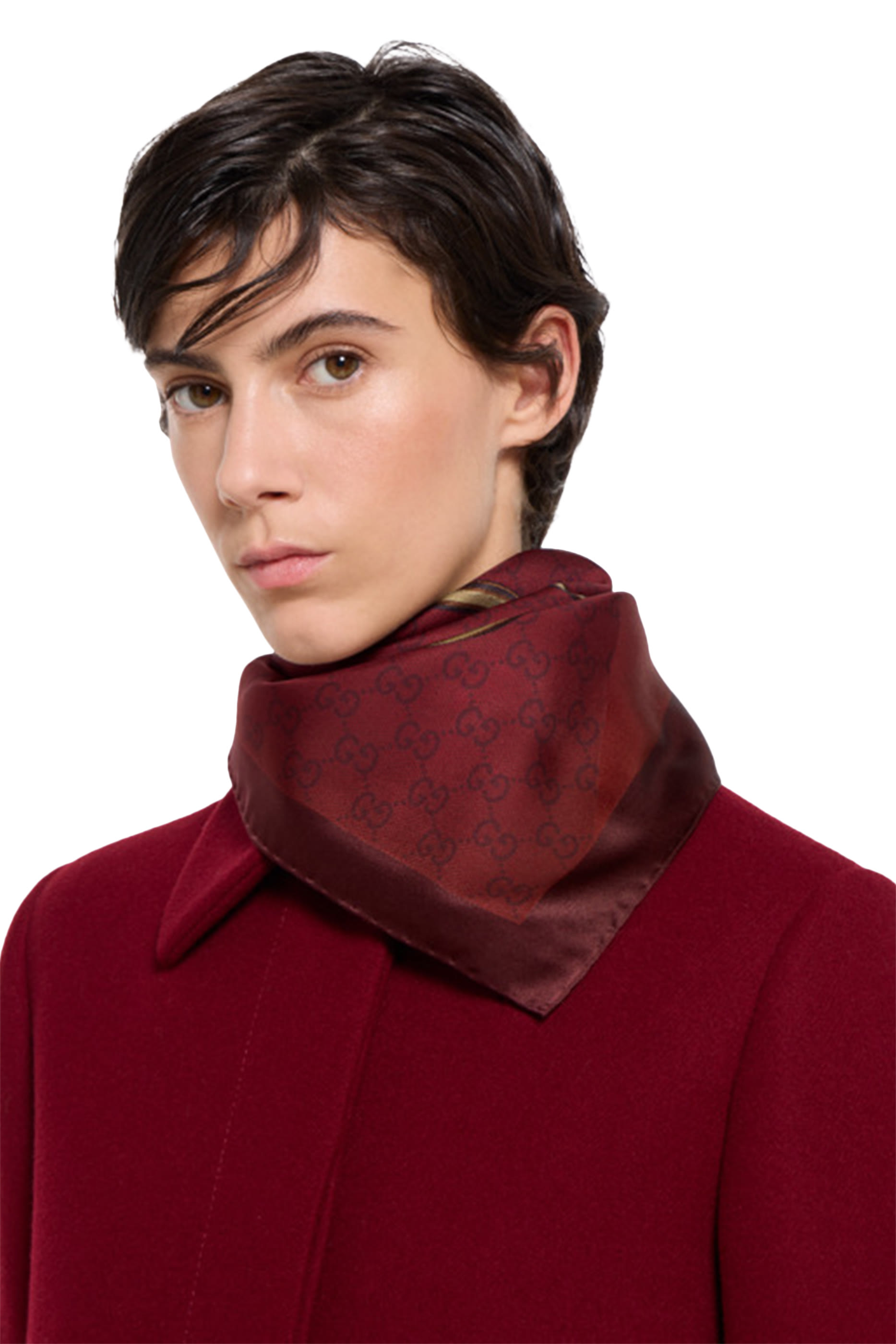 وشاح مربع بنقشة حرفي شعار الماركة حرير جاكار