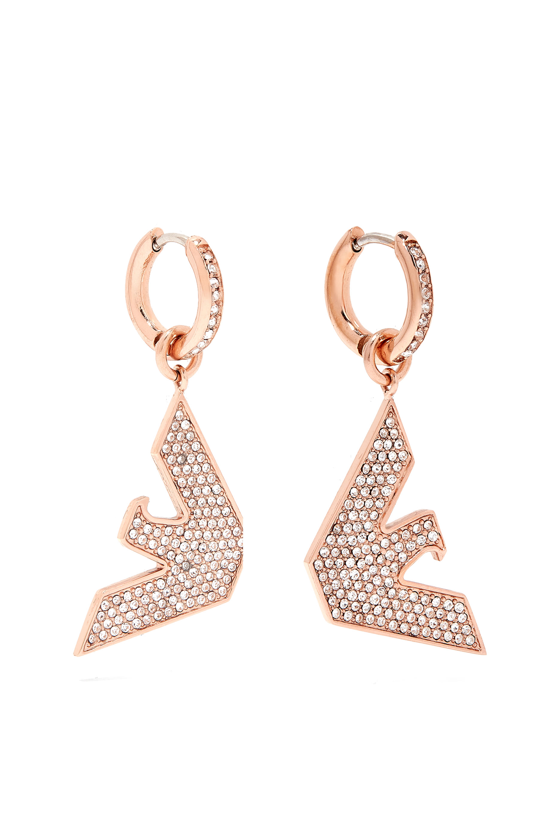 أقراط بشعار الماركة ستانليس ستيل مرصعة بالكريستال